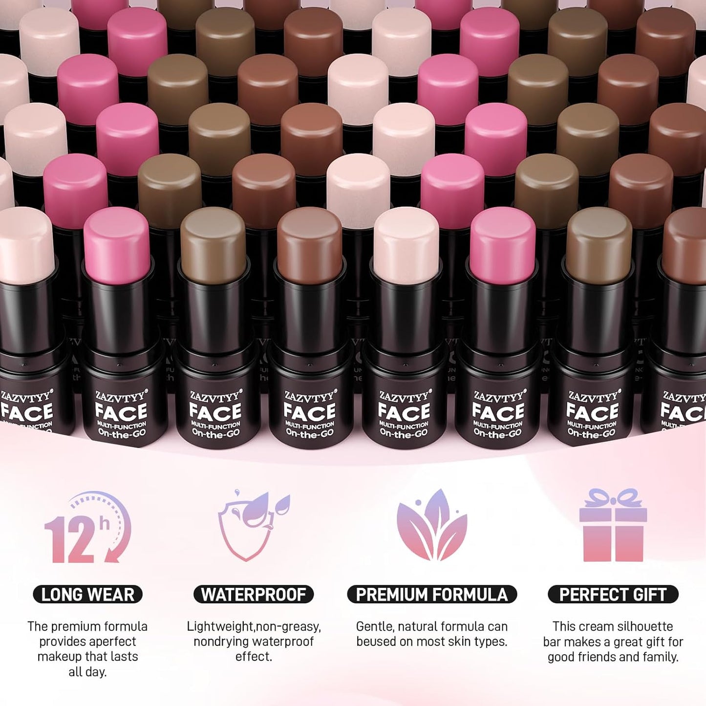 3Pcs Cream Contour Stick Makeup Kit,Shades with Highlighter Stick,Blush Stick and Bronzer Contour Stick for Sculpt the Cheeks,Long Lasting,Waterproof,Matte & Dewy Finish (Medium, 01# 02# 04#)