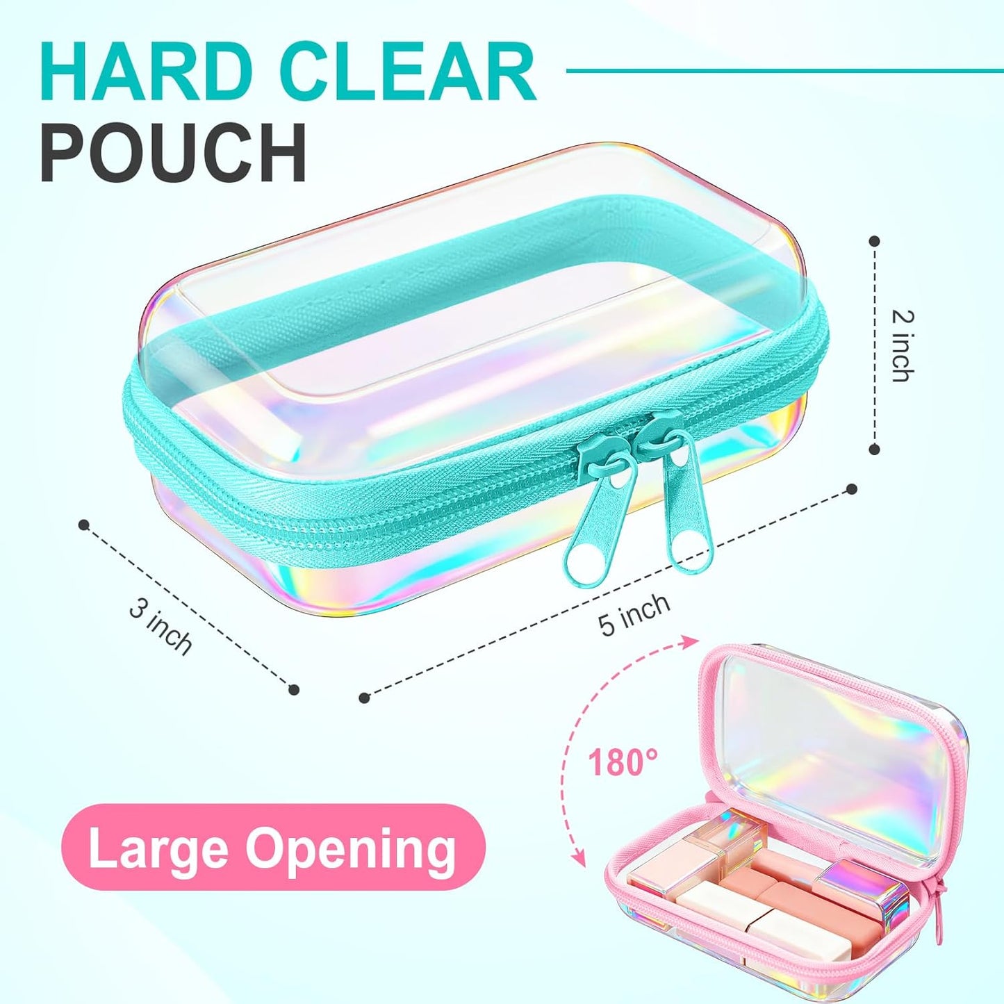 Hoolerry 3 Pcs Clear Hard Zipper Case Plastic Pouch Transparent Hard Case Clear Makeup Bag Portable Travel Organizer Bin for Cosmetics, Building Blocks, Puzzles(Laser,Xs)
