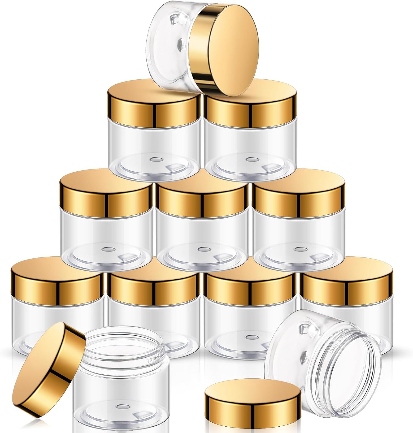 SATINIOR 24 Pieces Empty Clear Plastic Jars with Lids Round Storage Containers Wide Mouth for Beauty Product Cosmetic Cream Lotion Liquid Butter Craft and Food(Gold Lid,6 oz)