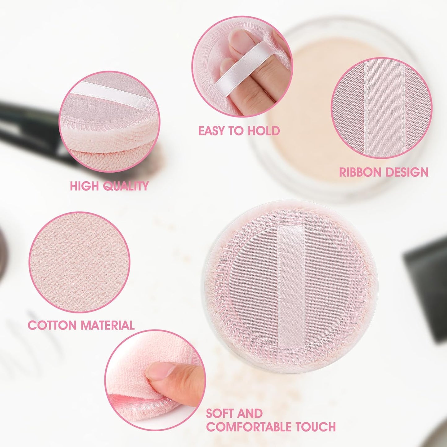 12PCS Makeup Powder Puffs Pink Cotton Powder Puffs Round Powder Puff for Makeup Face Powder Velour Puffs for Loose Powder Washable (pink+skincolor-12pcs)