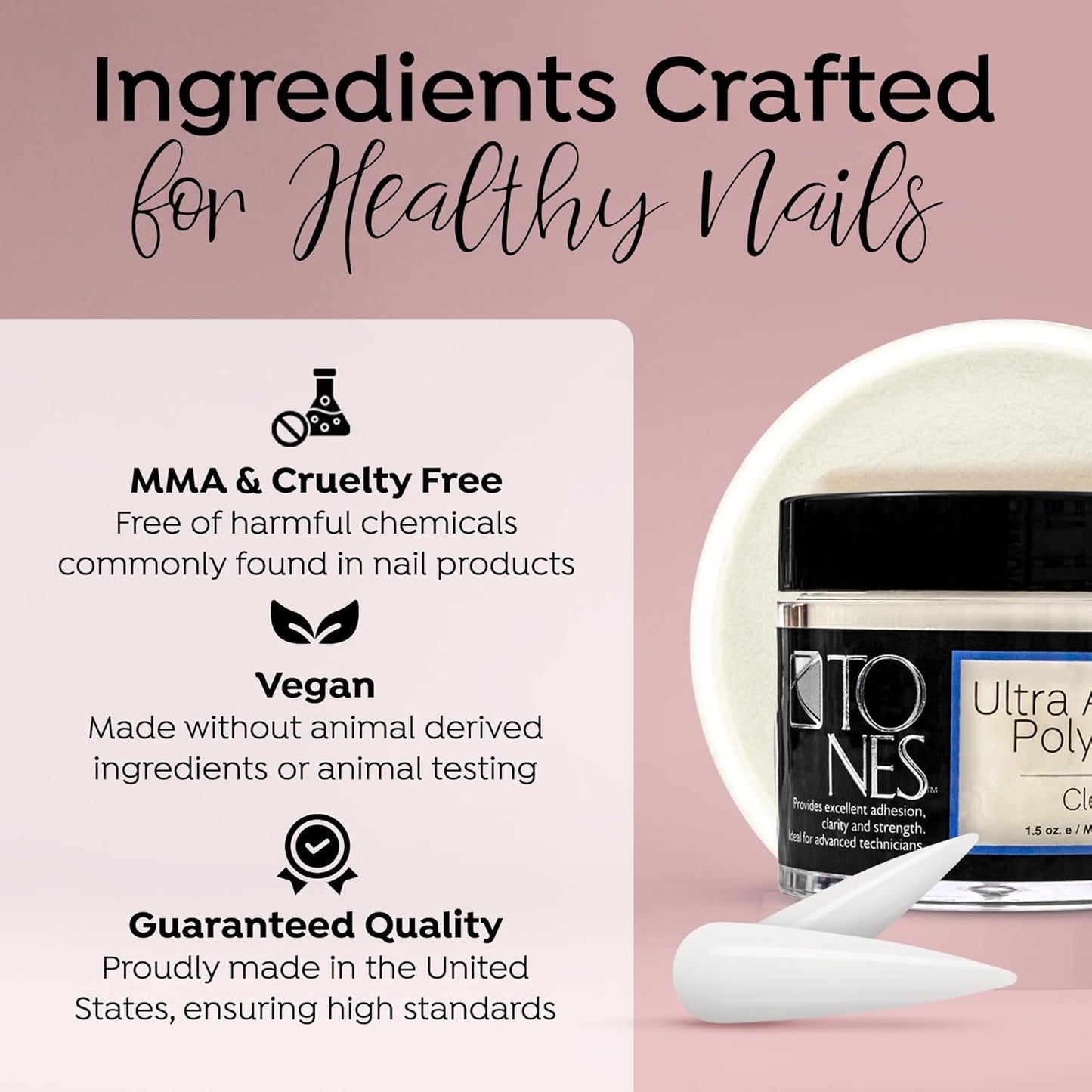 Tones Pro Acrylic Nail Powder, Sparkling Clear (Clear with Sparkles), (8.5 Fl Oz) - Long-Lasting & Non-Yellowing Polymer for Salon Quality Nail Extensions & 3D Art