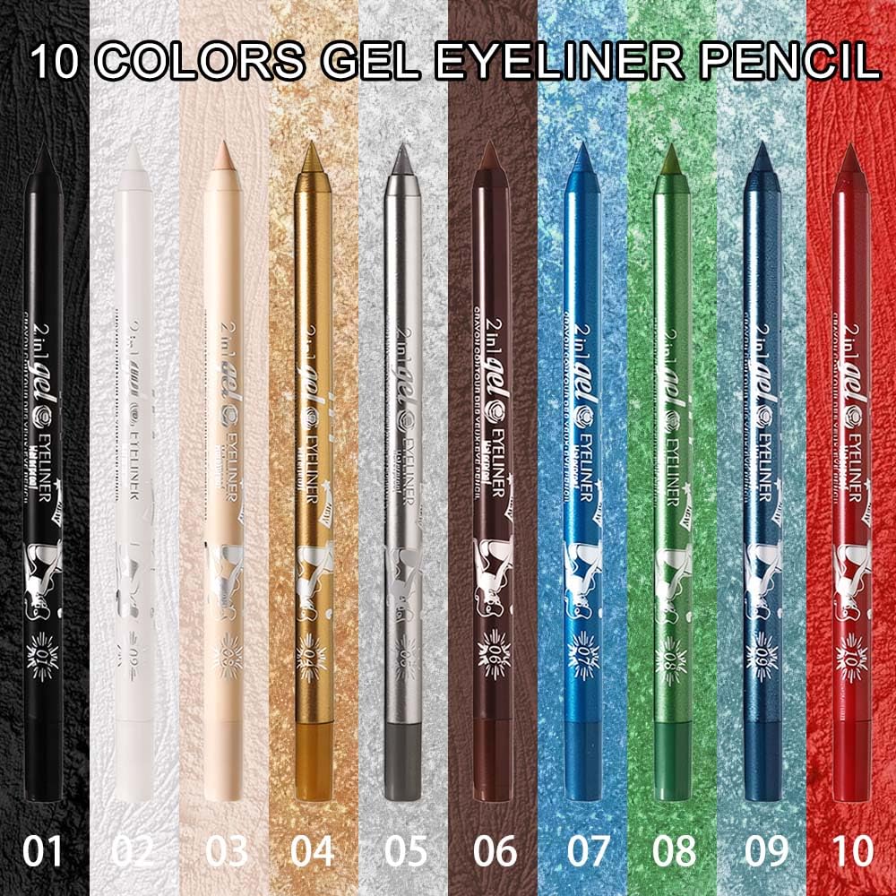 evpct 1Pcs Red Color Gel Glitter Eyeliner Pencils Set for Women Waterline Waterproof Smudge Proof lapiz de ojos delineador de ojos contra el agua Eye Liner Makeup, 10# Red
