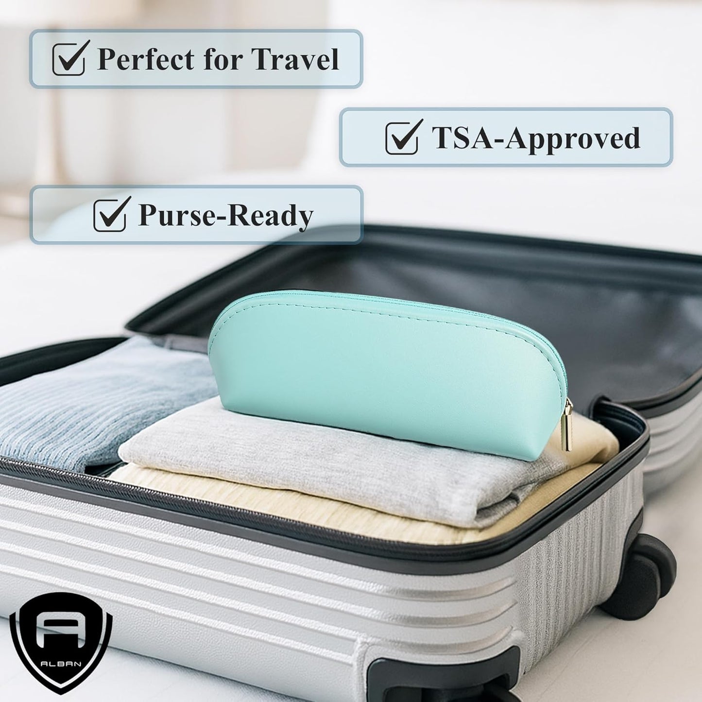 Alban Czech Glass Nail File Set with Manicure Stick & Vegan Leather Cosmetic Case (Royal Blue Nail Files, Royal Manicure Stick & Light Blue Cosmetic Case)