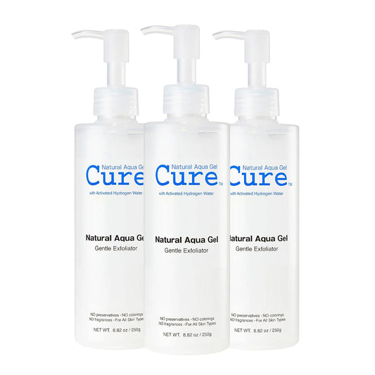 Cure by Toyo | Aqua Gel Gentle Exfoliator | Clear and Softer Skin | Non-Abrasive Face and Body Cleanser | Sensitive Skin | 3 Pack