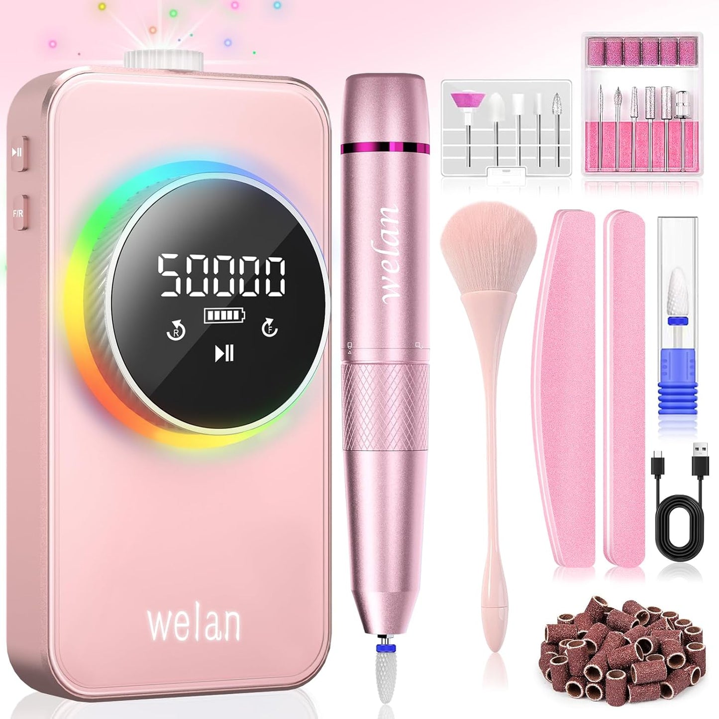 Electric Nail Drill Professional 50000RPM, 2025 Pro Fast Removal Electric Nails Drill, 6000mAh Rechargeable Portable Nail Drill Machine for Acrylic Gel Nails, Manicure Polishing for Salon Home