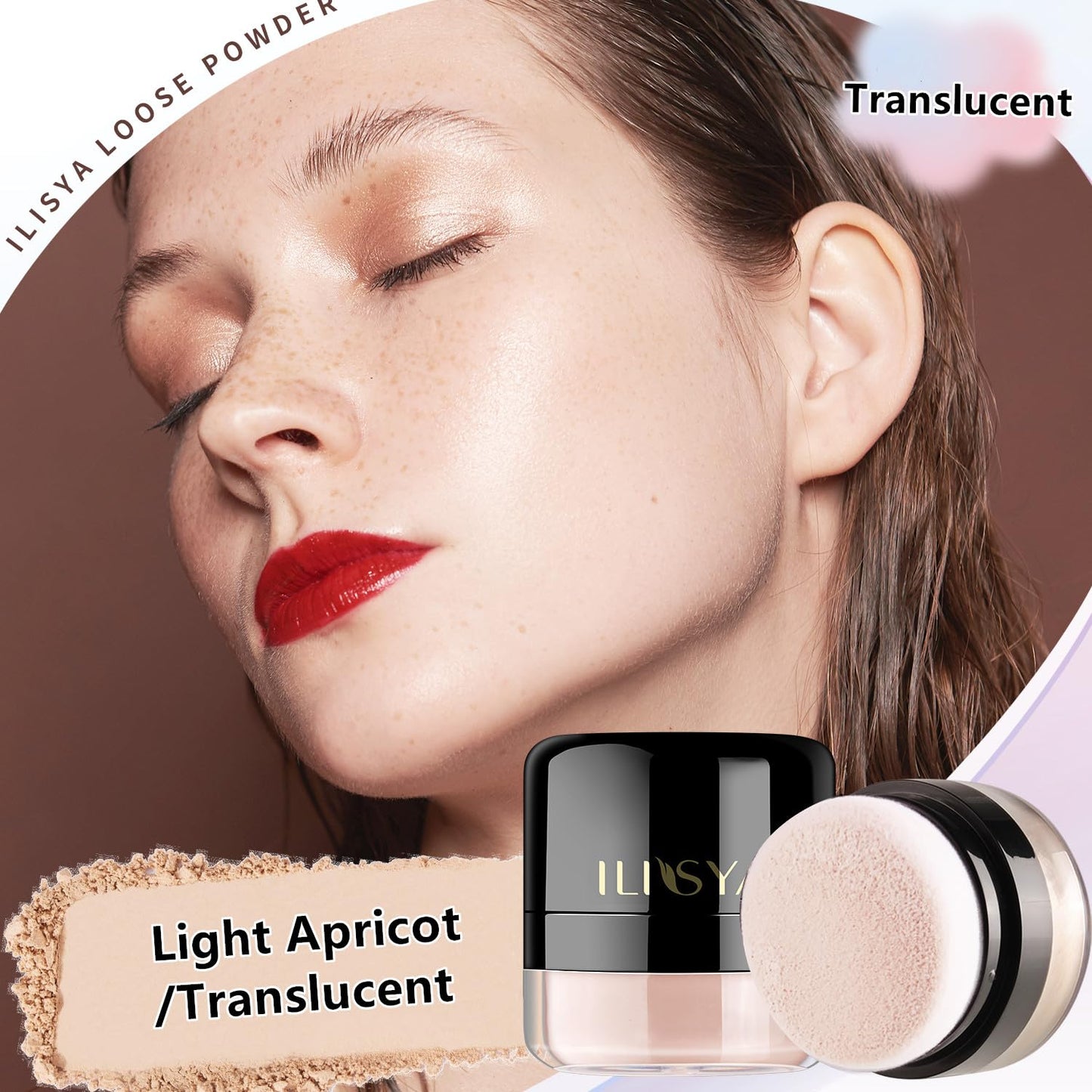 Setting Powder Lightweight Loose Powder Finishing Powder Long-Lasting Face Powder Waterproof with Soft Mushroom Powder Puff & Mirror, Matte Finish (Light Apricot/Translucent)-2 Boxes