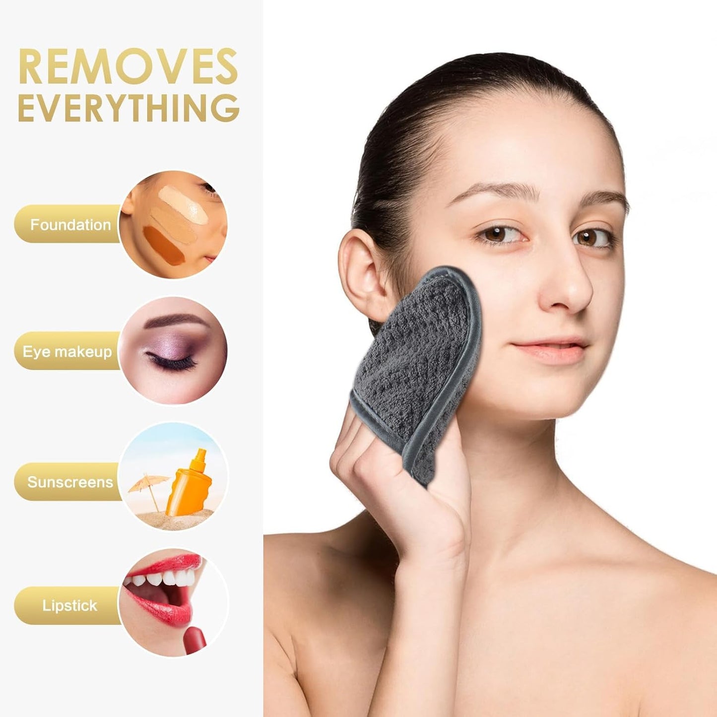 SINLAND Reusable Makeup Remover Pads For Face,Eye,Lips Microfiber Gentle Facial Cleansing Cloths for All Skin Types Friendly for Makeup Remover With Laundry Bag 5.1inchx3.93inch Gray Pack of 6