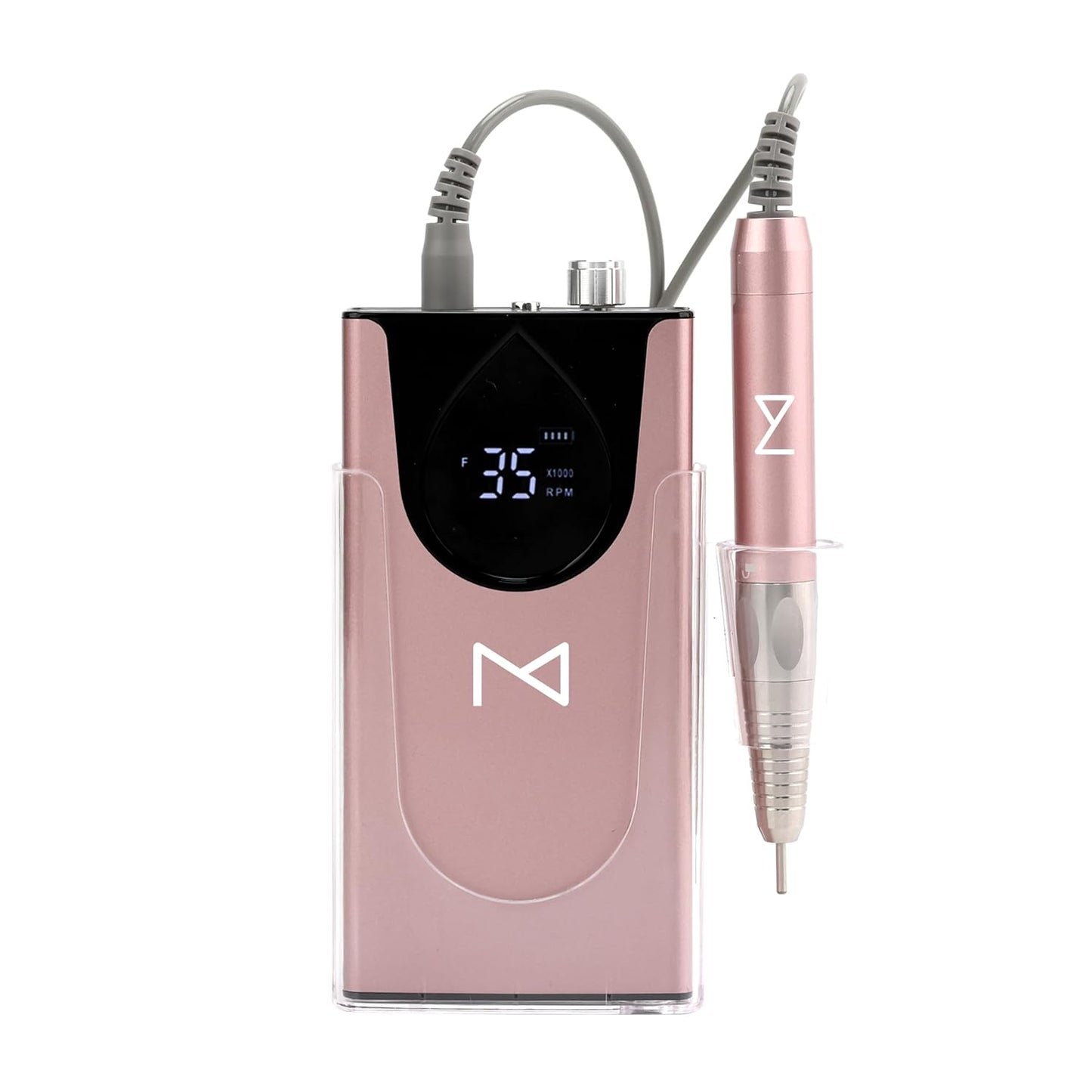 M Max - Nail Drill Professional - 2-in-1 Brushless Motor Nails Drill Machine - Electric, Cordless, Aluminium Alloy Casing, 35000 RPM, HD Display - Perfect for Salon & Home Use (Rose Gold)