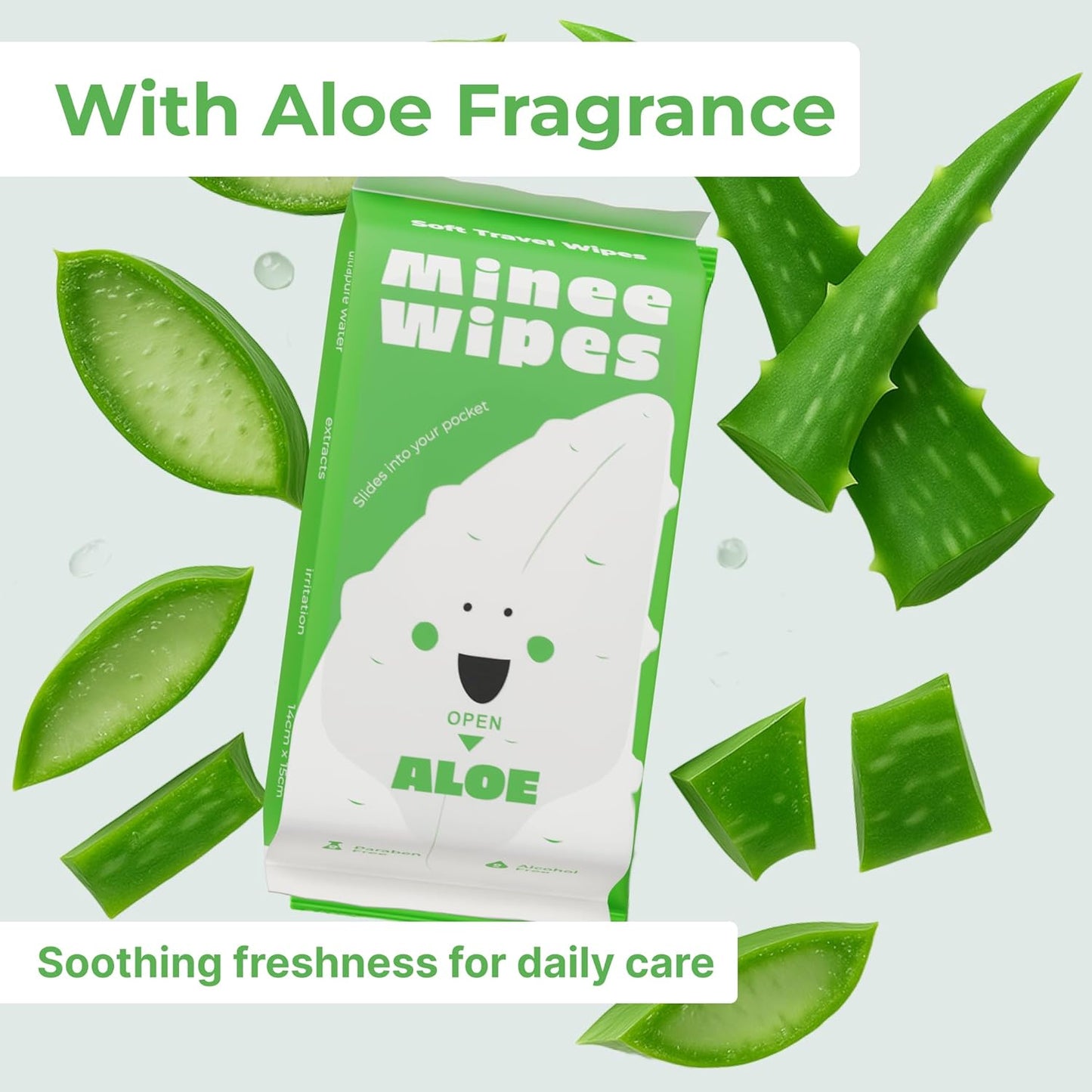 Impossibly Compact Travel Wipes with Fragrance - Skin-Friendly, Hypoallergenic & Scented Wet Wipes for Adults, Kids & Baby Care (60 Wipes Total, Aloe Vera)