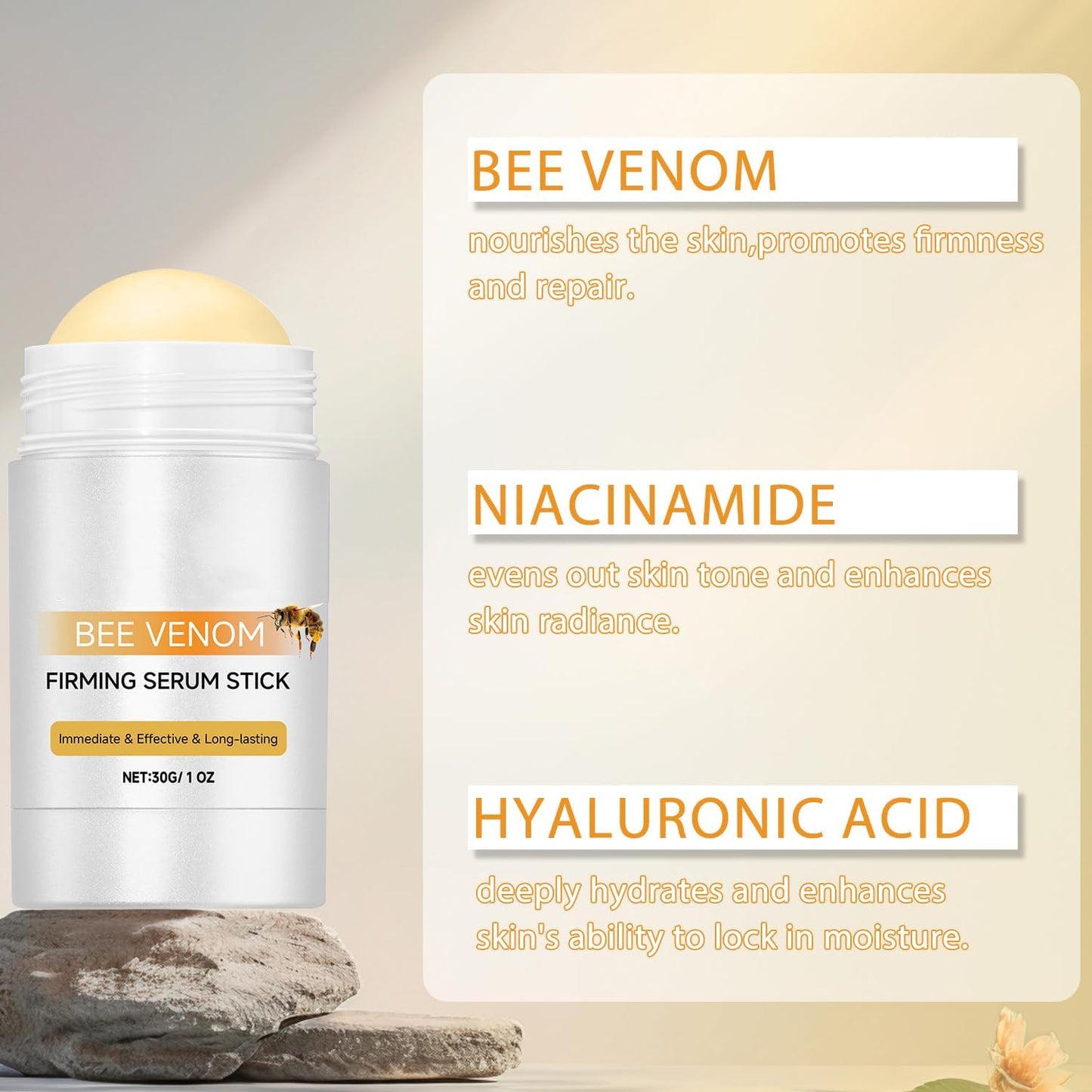Bee Venom Firming Serum Stick 30g, Bee Venom Wrinkle Removal Serum Stick, Firming & Wrinkle-Reducing Cream, Hydrates & Nourishes Skin Firming Cream For Face and Body