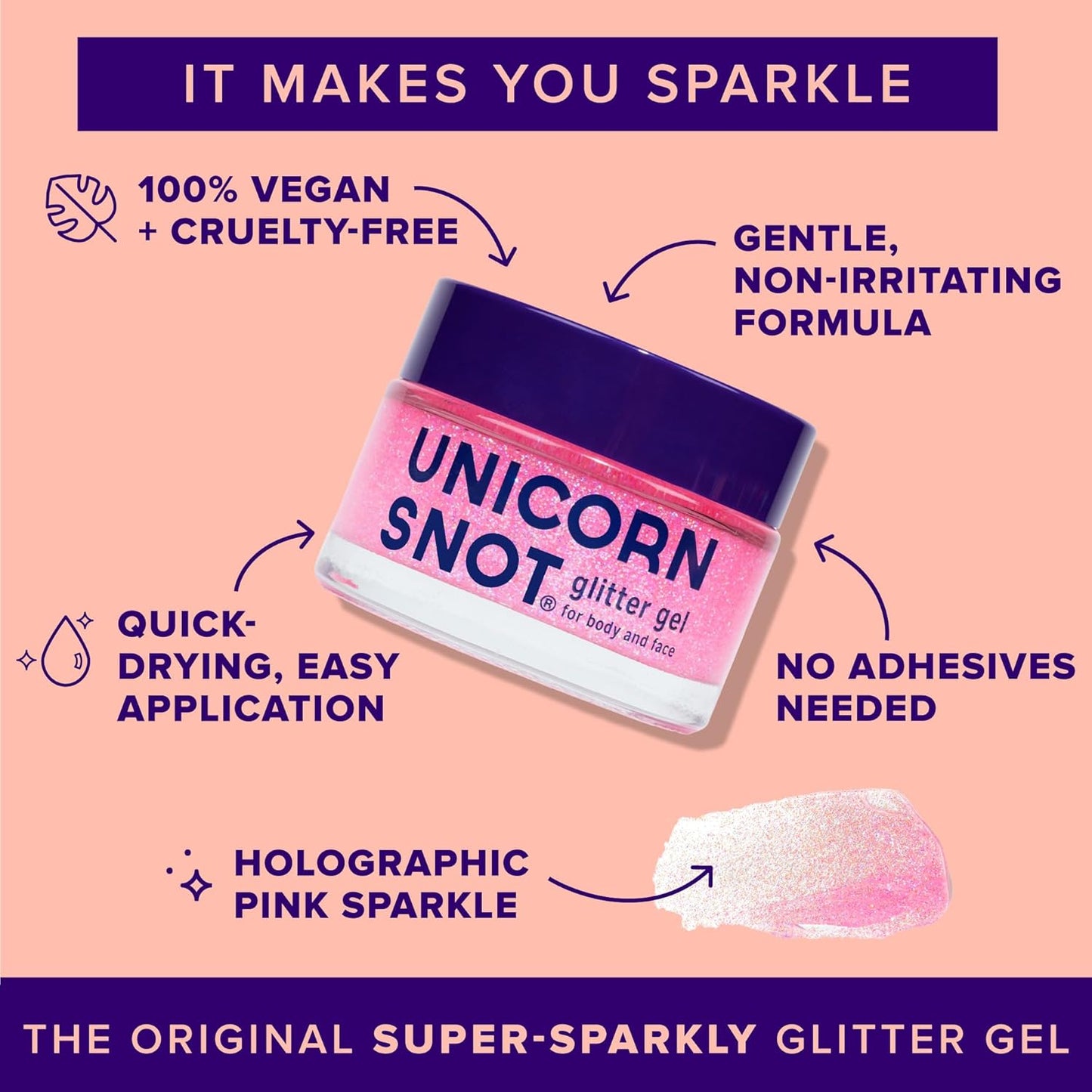 UNICORN SNOT Holographic Face Glitter & Body Glitter Gel: Glitter Makeup, Hair Glitter, Festival Rave and Anime Cosplay, Halloween Costume Makeup - Vegan & Cruelty Free, 1.7 oz Pink Glitter (Flamingo)