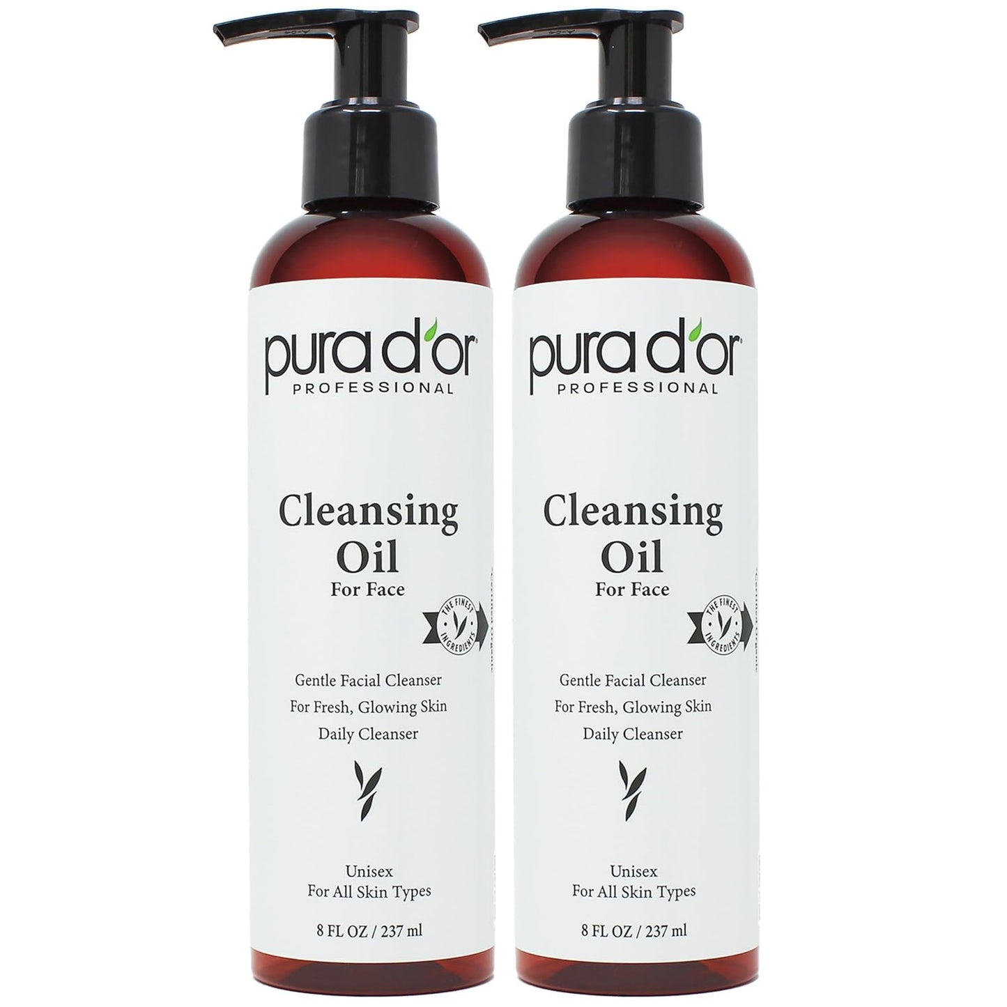 PURA D'OR Facial Cleansing Oil (8 Oz x2 = 16 Oz) Nourishing Botanical Blend with & Vitamin, Jojoba and Sunflower Oil - Gentle Makeup Remover & Deep Cleanser For Healthy, Glowing Skin - Paraben-Free