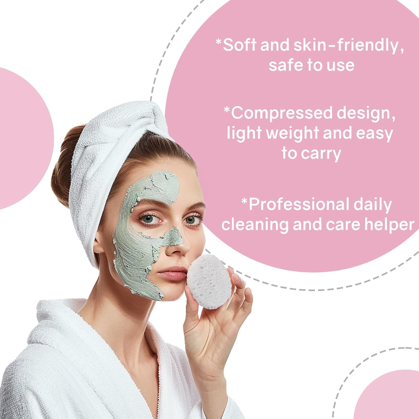 50-Count Compressed Facial Sponges,100% Natural Cellulose Cosmetic Make Up Sponges for Face Daily Facial Cleansing,Exfoliating,Makeup Removal(White)