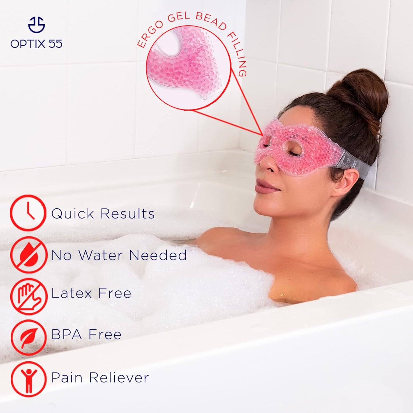 Gel Eye Mask with Eye Holes- Hot Cold Compress Pack Eye Therapy | Cooling Eye Mask for Puffy Eyes, Dry Eyes, Headaches, Migraines, Sinus, Dark Circles - Reusable Eye Face Mask | Ergo Gel Bead (Pink)