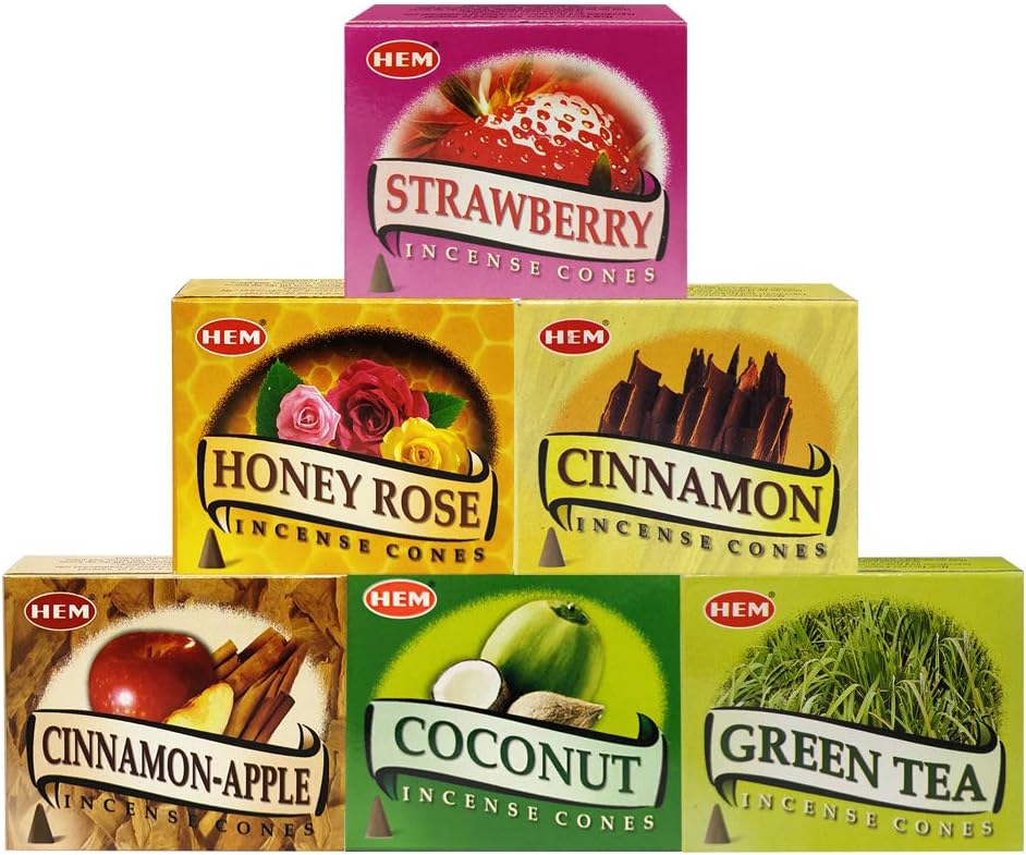 Hem Incense Cones Variety Pack #5 and Cone Incense Burner Bundle with 6 Most Sought-After Fragrances