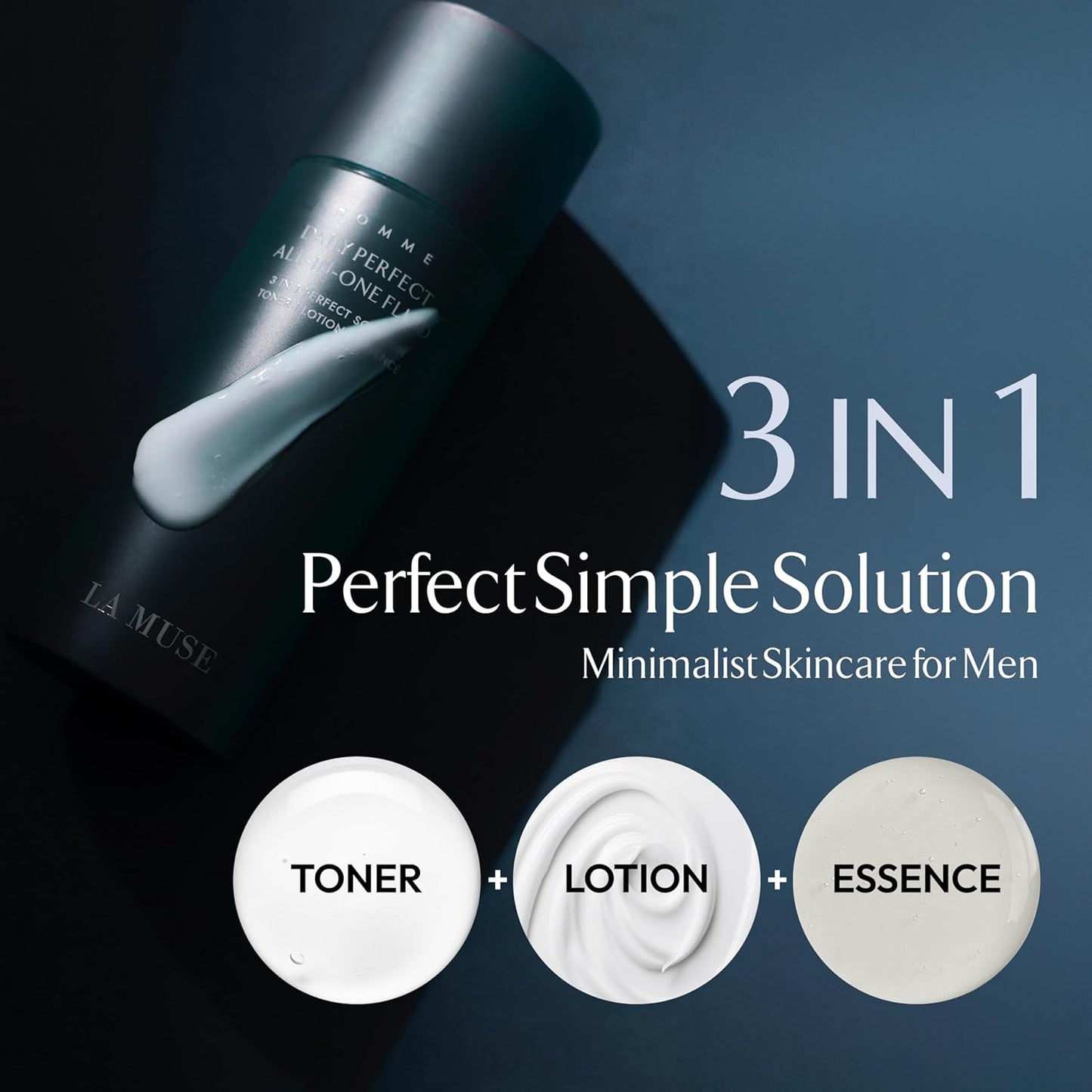 LA MUSE Homme Daily All-in-One Face Moisturizer for Men | 3-in-1 Toner, Lotion, Essence | Lightweight, Hydrating After-Shave Lotion for Oily & Sensitive Skin | Korean Skincare | Travel Size