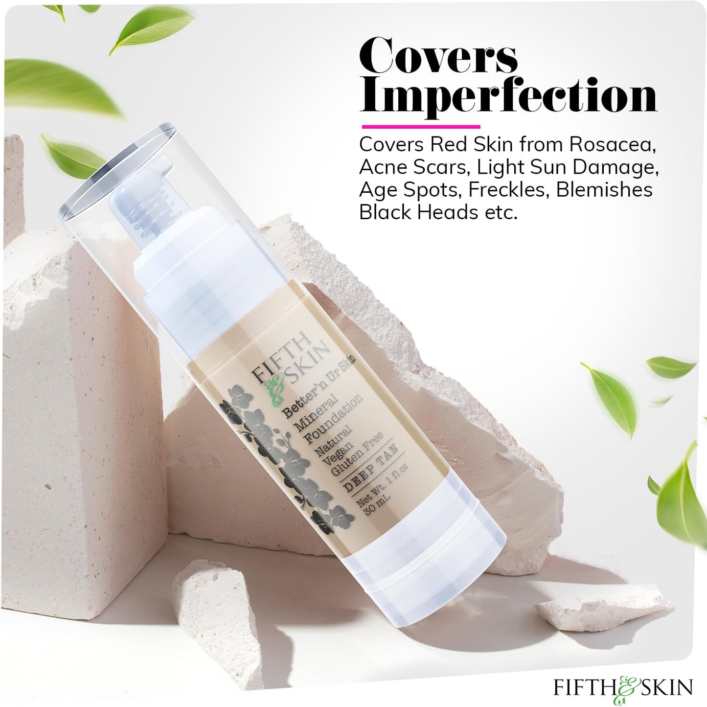Fifth & Skin: Better’n Ur Skin Liquid Foundation (DEEP TAN) - Natural, Organic, Vegan, Cruelty-Free - Gluten-Free Beauty with Buildable Coverage and Palm-Free Luxury - 1 oz