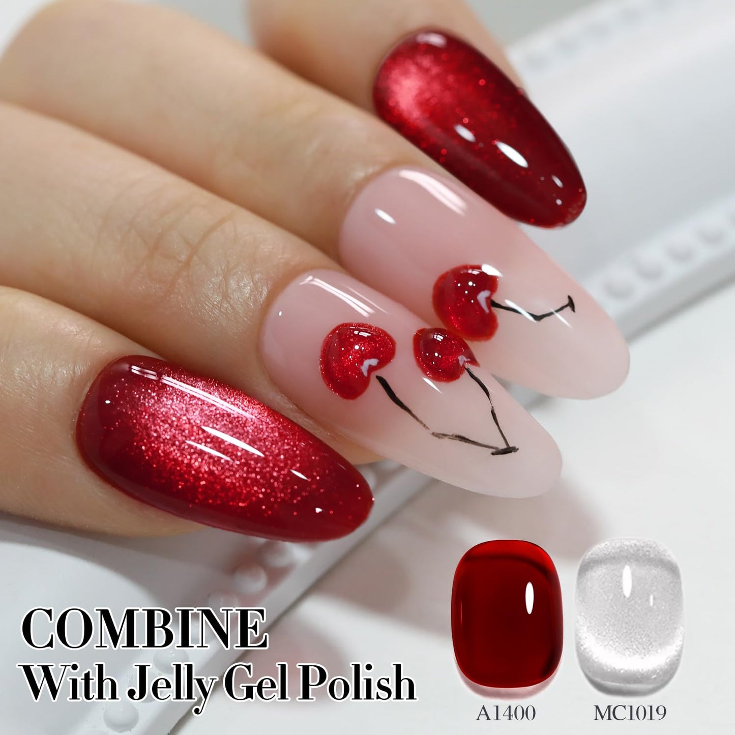 Double Rhythm 0.5 OZ Cat Eye Gel Polish with Magnet 15ML Holographic Glitter Shimmer Translucent Jelly Color Magnetic Polish Salon DIY at Home (Silver-MC1019)