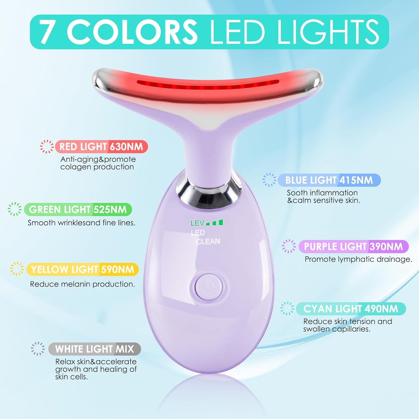 Facial Massager Red-Light-Therapy-for-Face and Neck, Face 𝖲 culpting Wand with 7 Color (Light Purple)