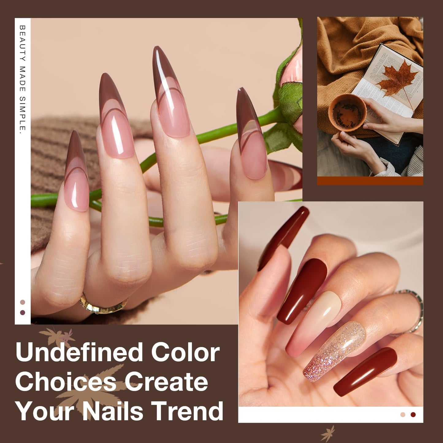 AZUREBEAUTY Dip Nails Powder Starter Kit 8 Colors with Nail Sticks Nude Brown Giltter Shimmer Set Nail Art Base Glossy Matte Top Coat Activator Essential Liquid Manicure DIY Salon 30 PCS