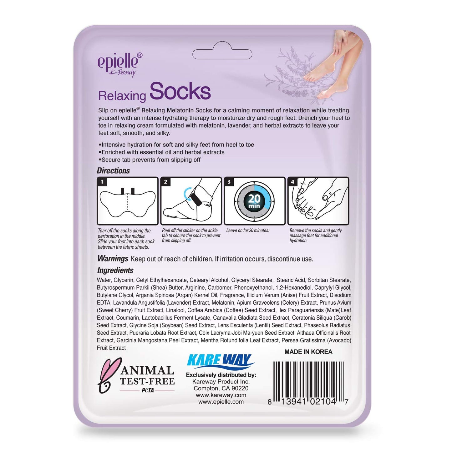 Epielle Relaxing & Nourishing Hand & Foot Masks 12 Pairs, Repair and Relax Dry Hands & Cracked Heels with Lavender Extract & Hemp, Korean Skin Care, Spa Self Care Gifts for Women, 6 Gloves & 6 Socks