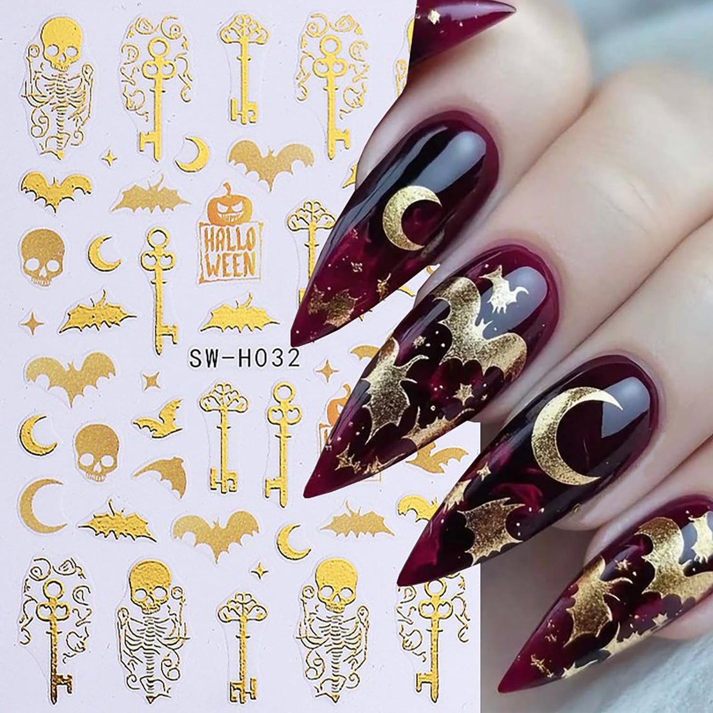 6 Sheets Halloween Nail Art Stickers 3D Self -Adhesive Ghost Bat Spider Nail Decals Holographic Spider Web Skeleton Blood Drop Nail Stickers Halloween Nail Decoration for Women Manicure Supplies