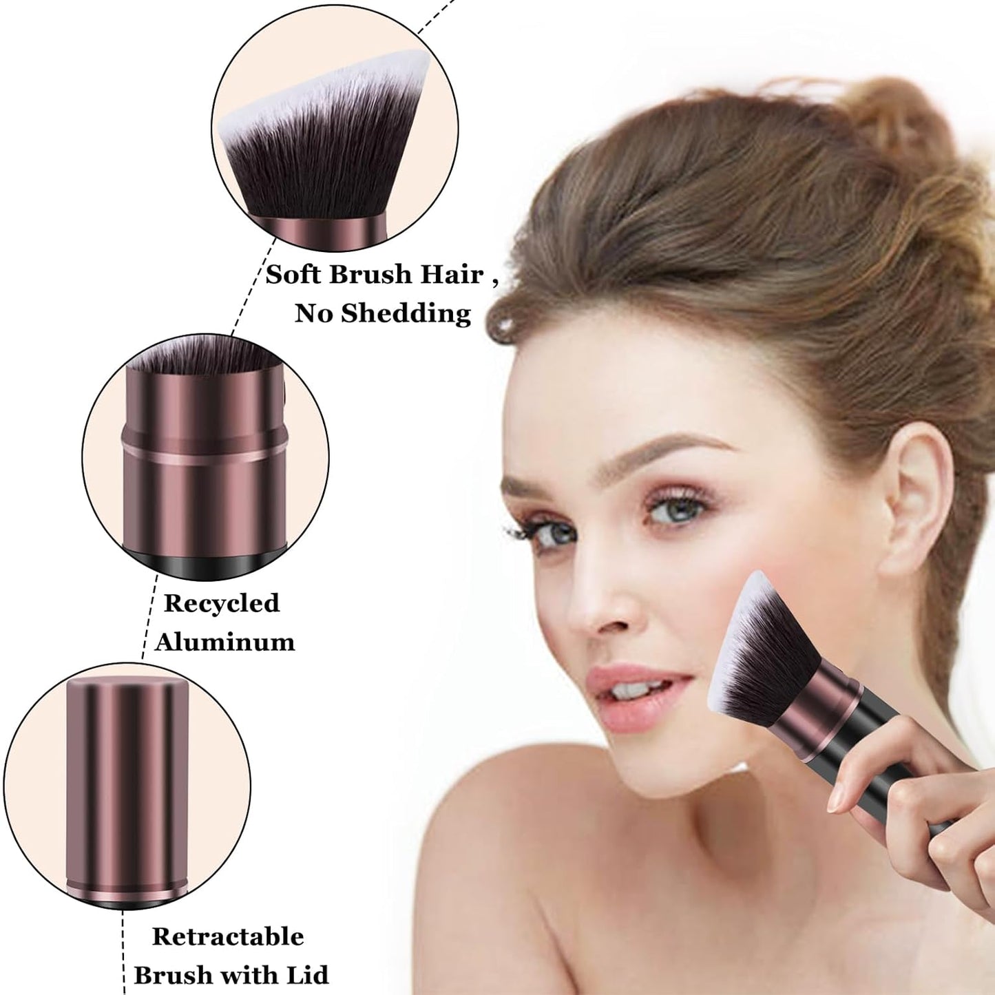 Kabuki Makeup Brush, Retractable Travel Powder Foundation Makeup Brush Face Blush Brushes for Blending Liquid, Bronzer, Buffing, Sunscreen,Flawless Cosmetics