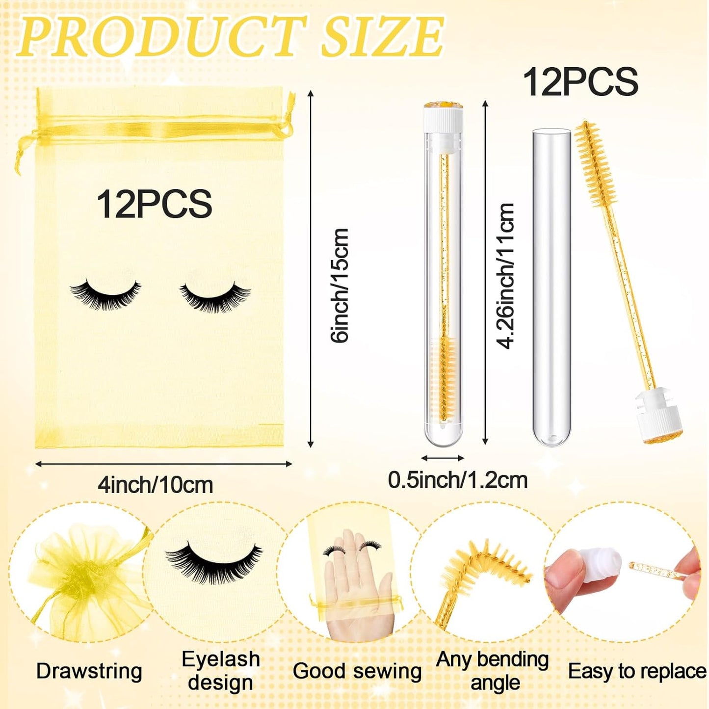 Zhehao 80 Pcs Lash Shampoo Bottle Brushes Kit 20 Foam Pump Dispensers 20 Lash Shampoo Brushes 20 Eyelash Aftercare Bag 20 Cleaning Pipes, Eyelash Extension Supplies(Gold)