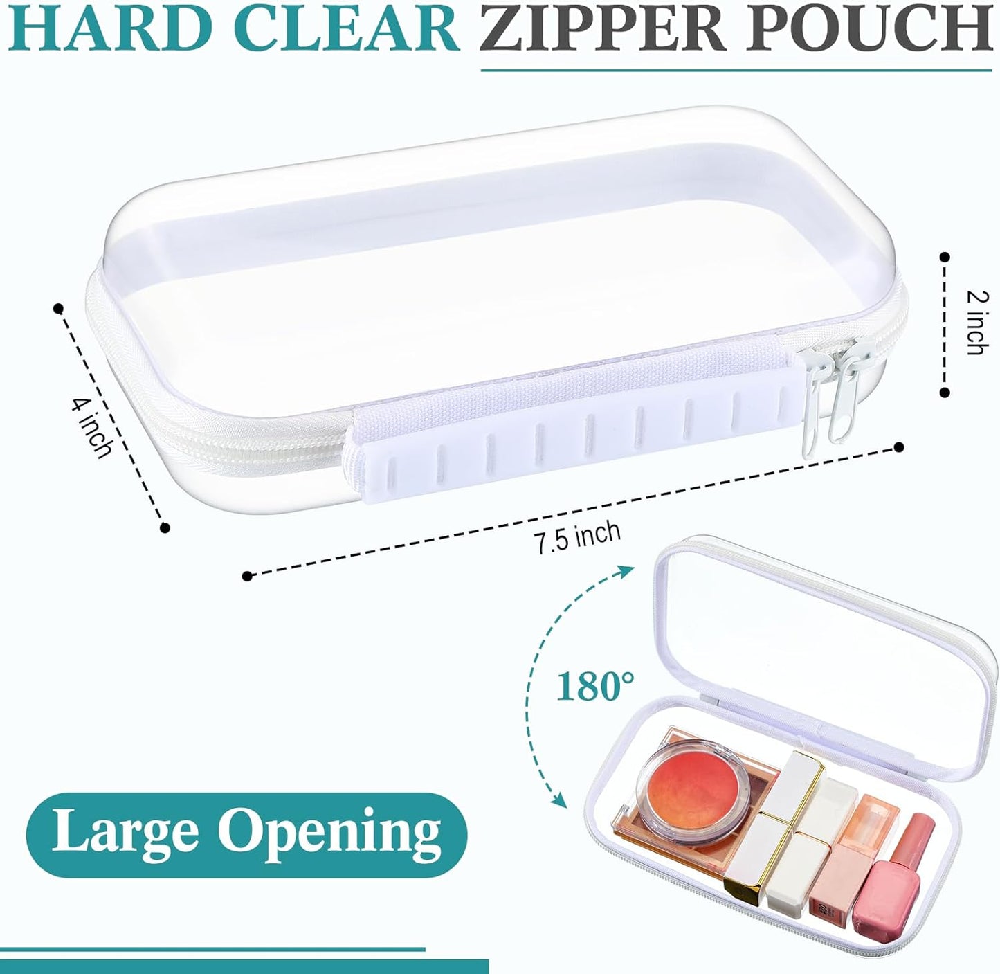 Sanwuta 4 Pcs Clear Hard Zipper Case with Handle Office Storage Cases Hard Plastic Pouches Transparent Bins for Crafts, Pencils, Snacks, Cosmetics, Puzzles(7.5 x 4 x 2 Inches,White)