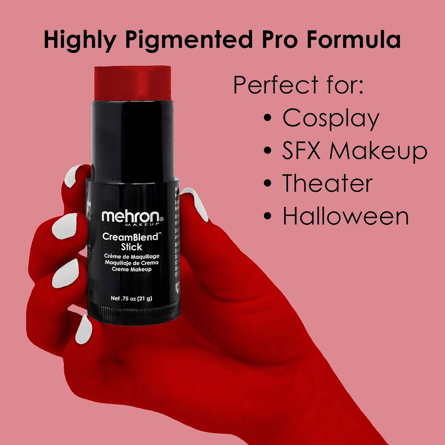 Mehron Makeup CreamBlend Stick | Face Paint, Body Paint, & Foundation Cream Makeup | Body Paint Stick .75 oz (21 g) (Red)