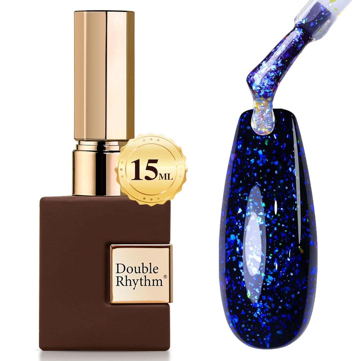 Double Rhythm 15ML No Wipe Gel Top Coat Base Coat Iridescent Glitter Shimmer 2 in 1 Nail Polish Soak Off Manicure DIY Home Salon (AURORA TOP COAT 5)