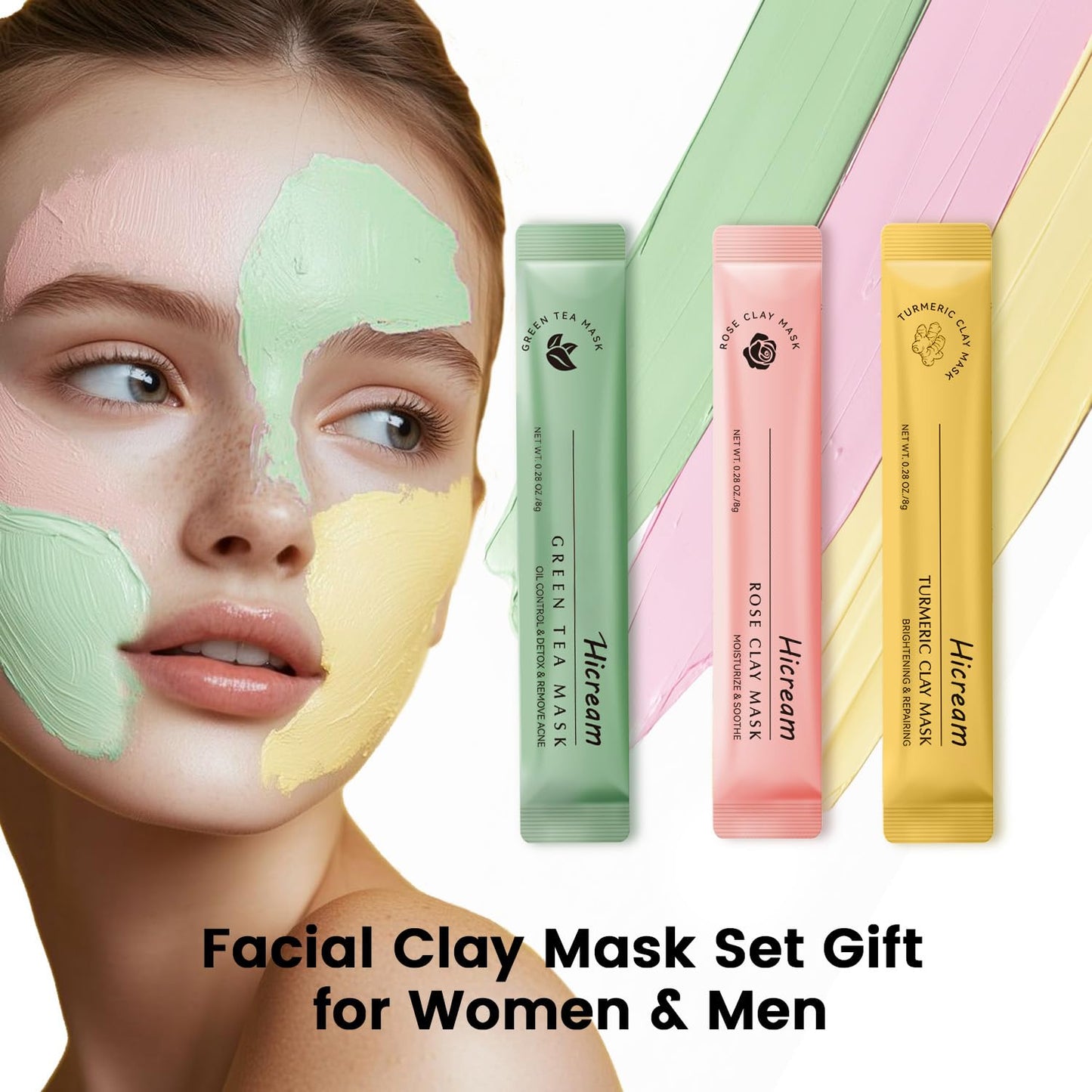 Turmeric Clay Mask, Rose Face Mask & Green Tea Mud Mask 12 PCS - Spa Facial Mask Set Gift for Women & Men, Skin Care Set for Deep Cleansing, Moisturizing, and Refining Pores,Travel-Friendly & Portable