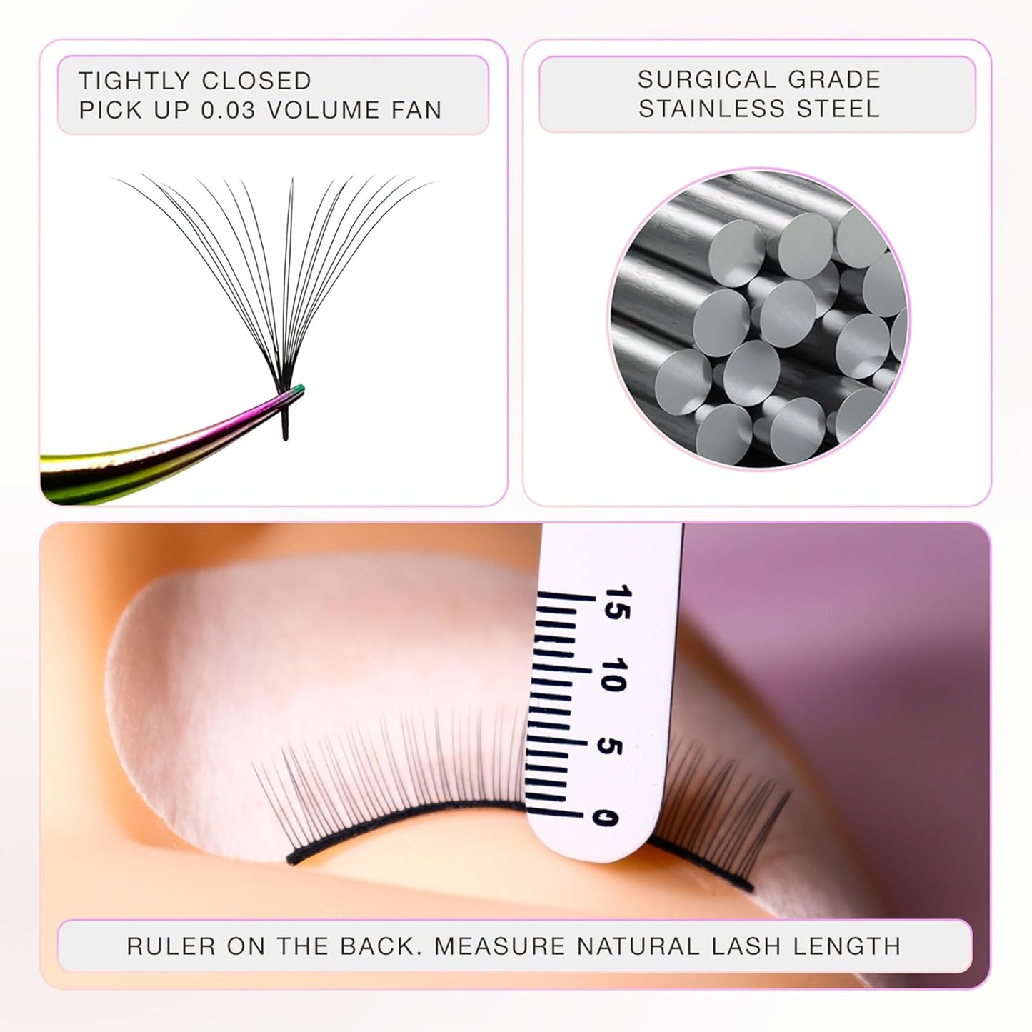 Curacoro Lash Tweezer - Professional & Precision Fiber Tip Grip Lash Tweezers for Eyelash Extensions, Multi Shapes & Purposes Tweezers for Volume, Isolation & Classic Lashes (Silver, Only Fan)