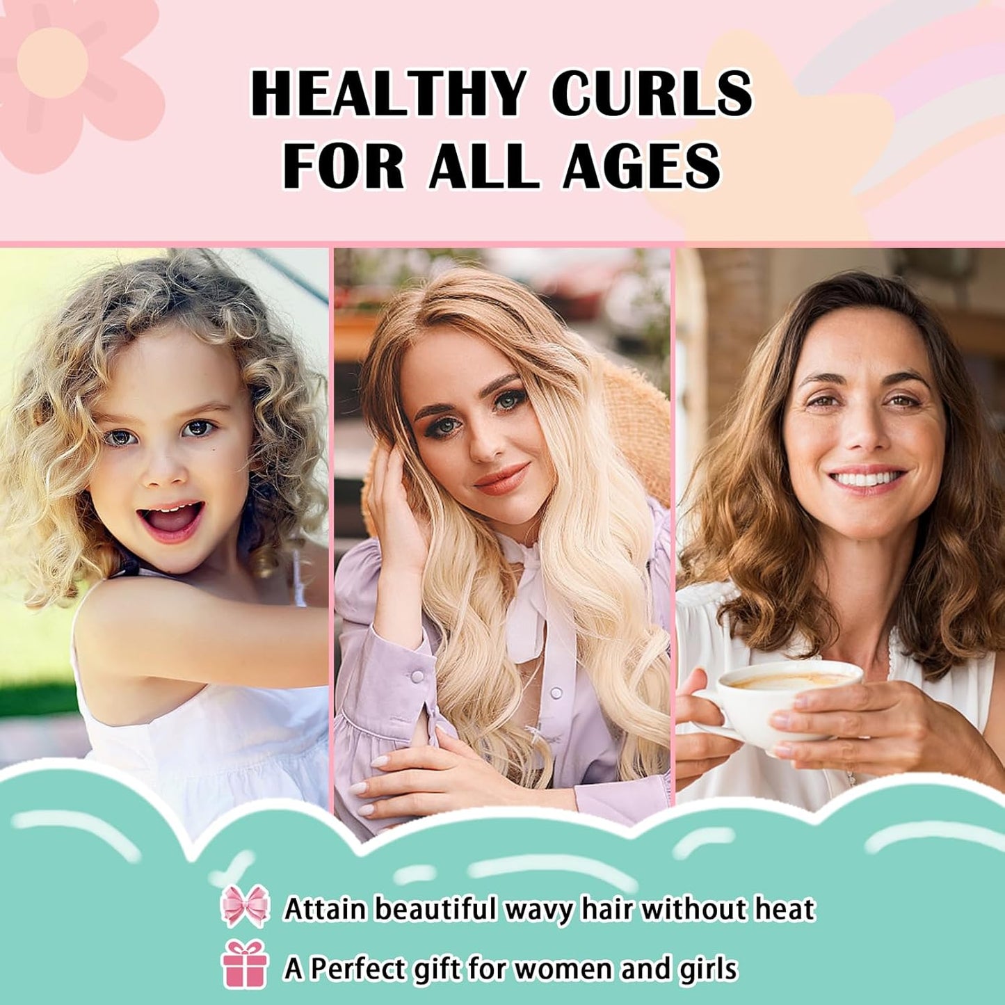 Satin Heatless Curls Overnight Hair Curlers to Sleep In Hair Curler Rollers No Heat Hair Wrap for Curls Headband, 70" Satin Heatless Curling Rod Set for Women Long Waves Hair Volume -Black 9PCS