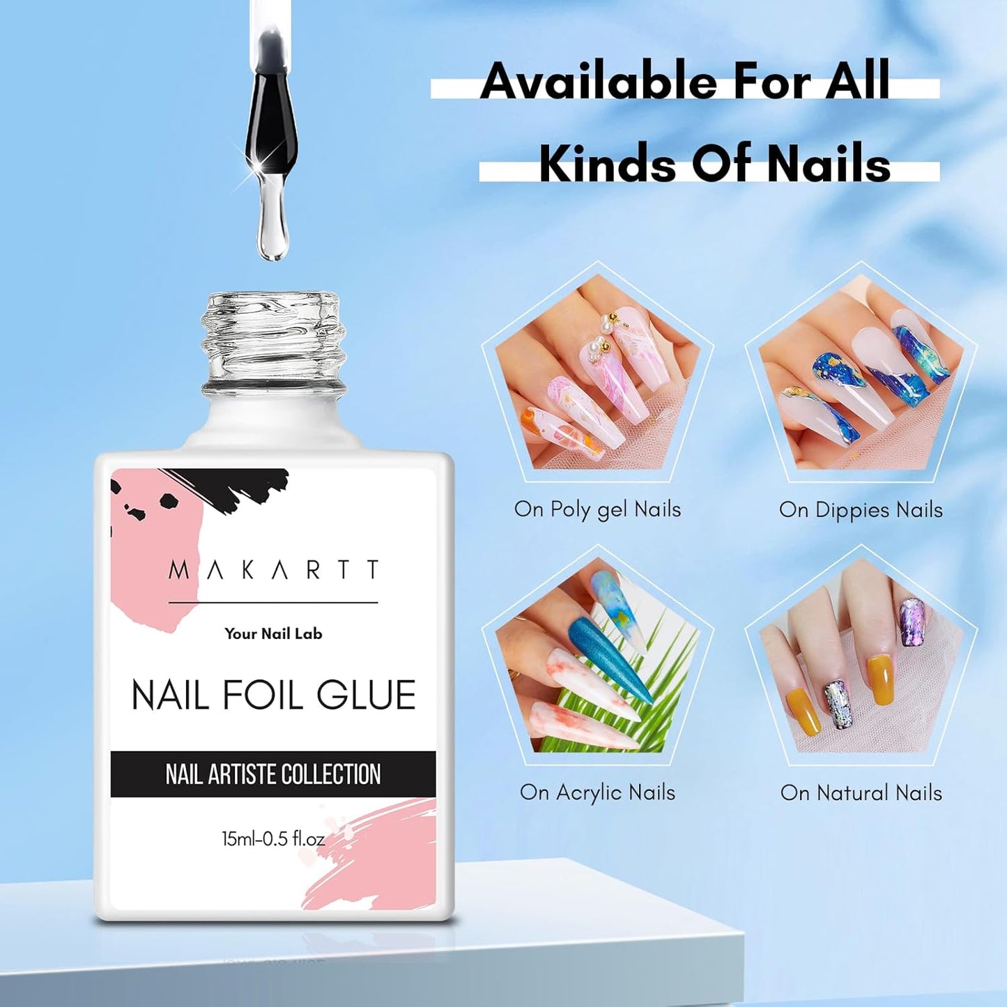 Makartt Nail Foil Glue Gel for Nail, Foil Gel Transfer for Nails Art Stickers Strong Adhesion Foil Transfer Gel Soak Off Nail Foil Kit Gel Nail Glue Manicure Salon DIY UV Lamp Required 15ML 2pcs