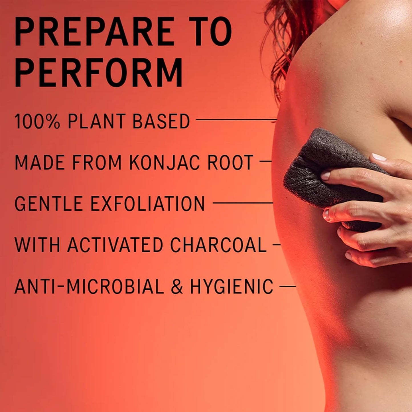 AKT The Konjac Sponge, Plant-Based Shower Sponge with Activated Charcoal, Exfoliating Body Sponge for Sensitive Skin, Natural, Shower Scrubber, Compostable Bath Essential