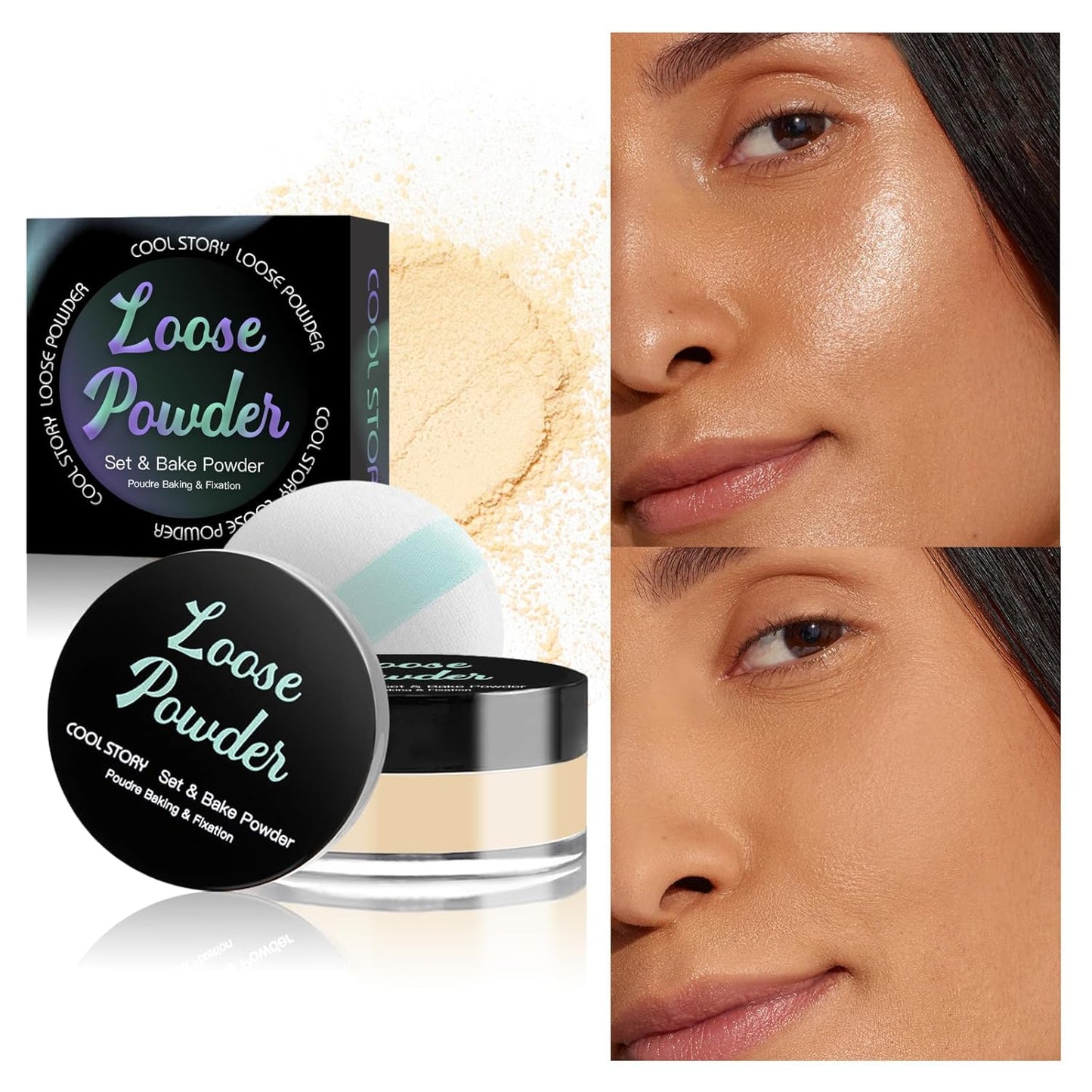 Loose Setting Powder, Bake Makeup Powder Full Coverage Matte Finish (Light Medium, 6g/O.21oz)