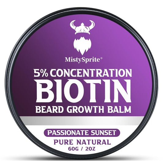 5% Concentration Biotin Beard Balm for Men & Conditioning Beard Wax - Made with Castor Oil Natural and Organic Ingredients - Hydrates & Thickens Facial Hair Growth- 2 Ounce Tin (Passionate Sunset)