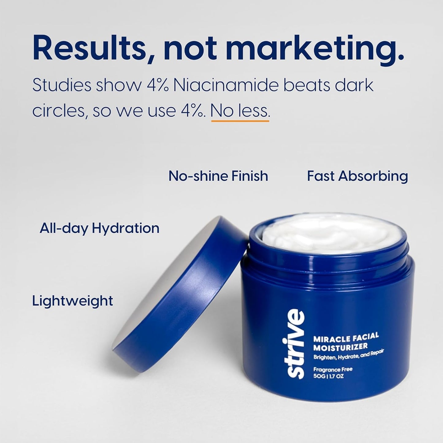 Strive Mens Face Moisturizer, Dark Circle Brightening, Anti Aging Mens Face Lotion with 4% Niacinamide+, Hyaluronic Acid & Ceramides, Hydrating Fragrance Free Skin Care Face Cream - 1.7 fl oz.