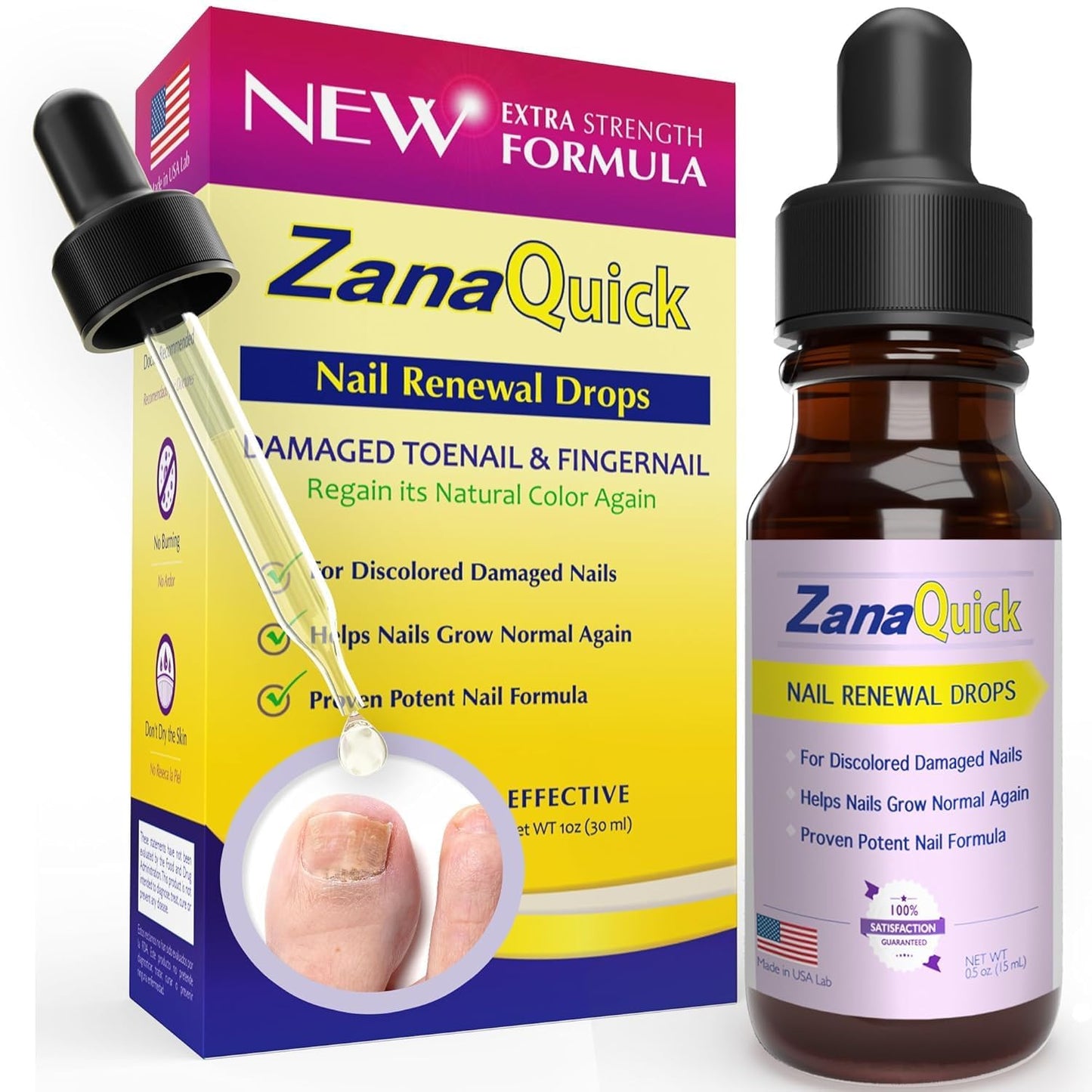 ZanaQuick Extra Strength Toenail & Fingernail Repair Drops - Nail Care Renewal for Thick, Damaged & Discolored Nails - 1 Pack, 0.50 fl oz