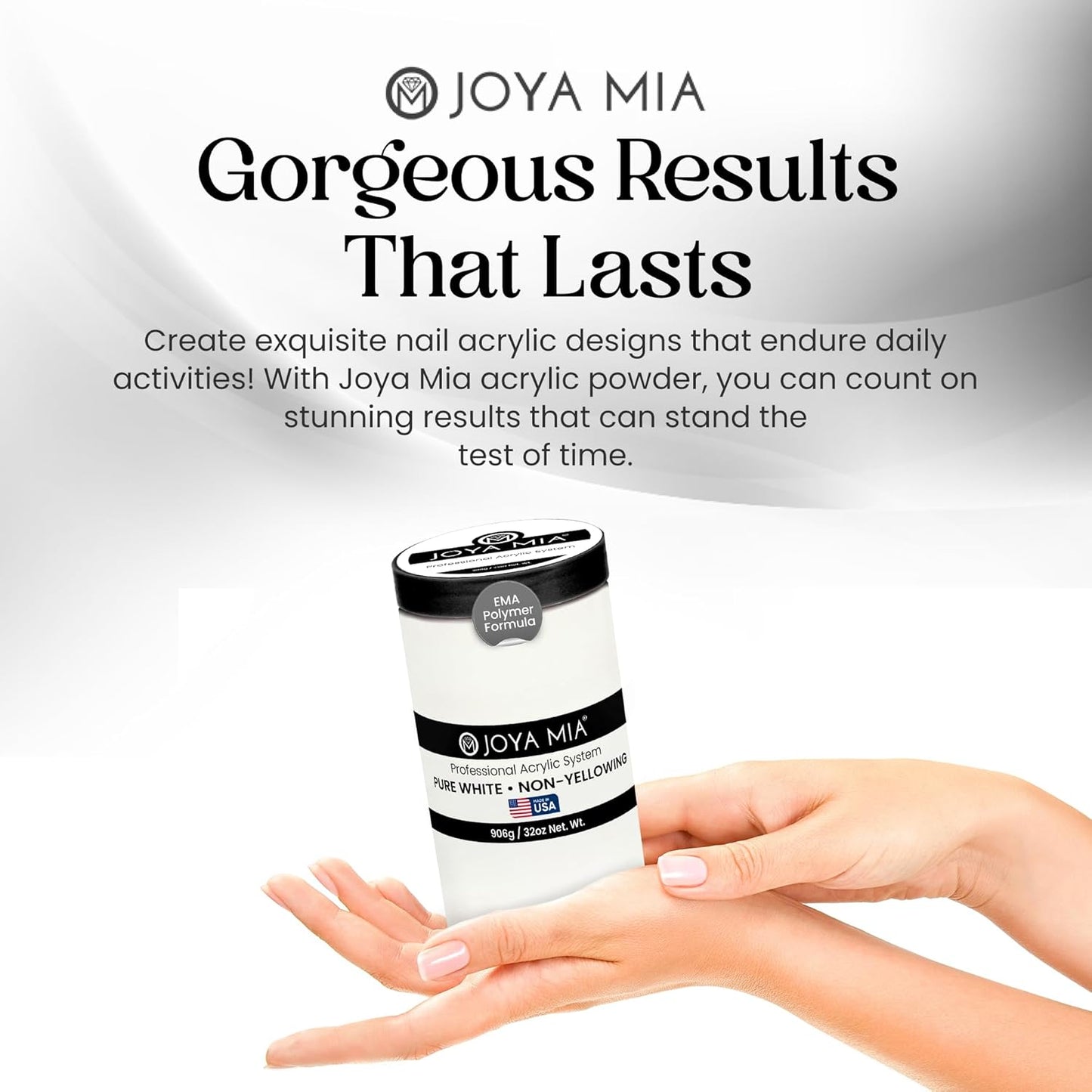 Joya Mia Acrylic Powder for Nails, MMA-Free, Super Adhesion Professional Powder for Flawless & Long-Lasting Nail Enhancements, Easy Application, Vibrant & Stunning Colors - Pure White, 32 oz