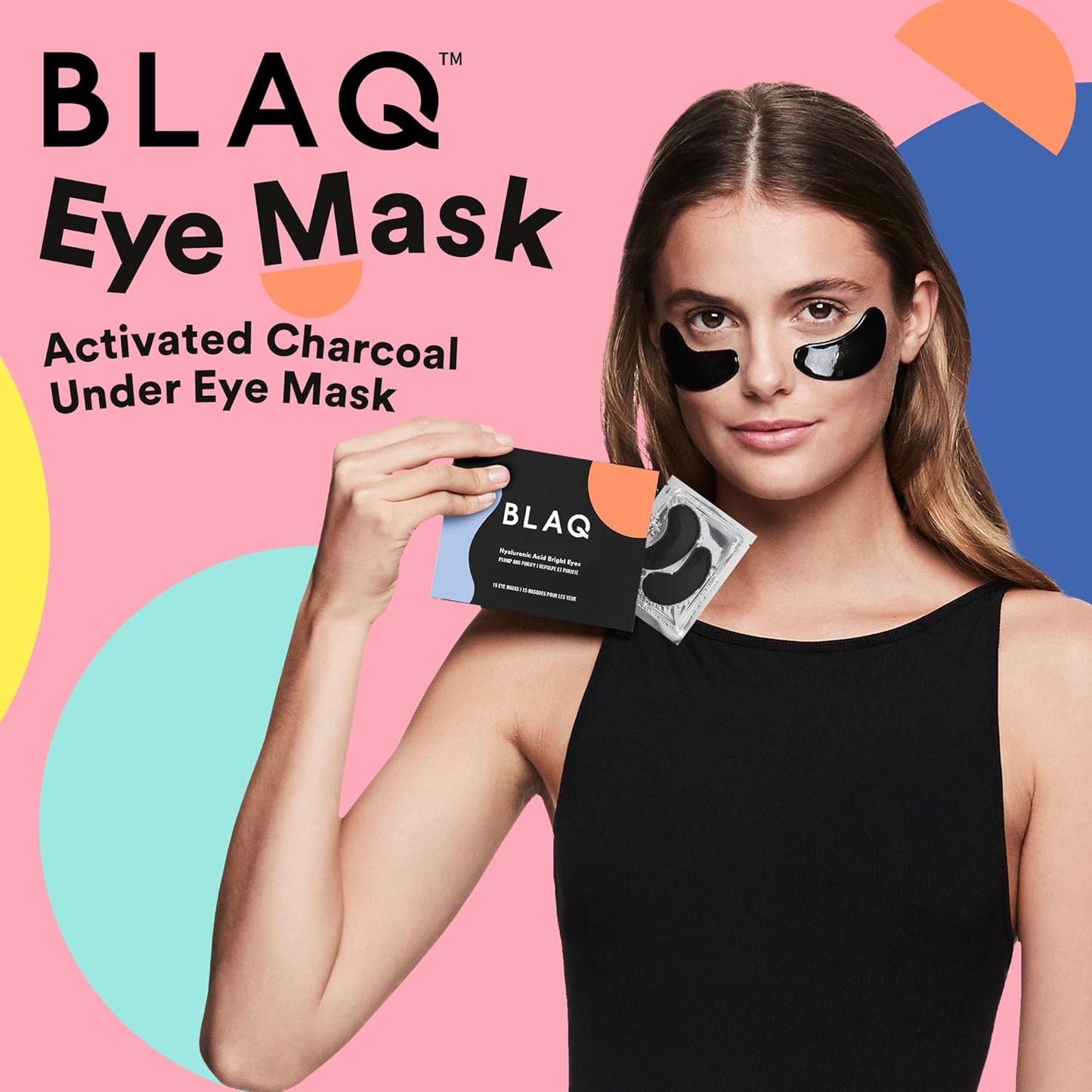 BLAQ Eye Mask, Eye Masks for Dark Circles and Puffiness, Under Eye Mask with Red Algae and Activated Charcoal, Vegan and Cruelty-Free Under Eye Masks, 15-Pack, Hyaluronic Acid Bright Eyes