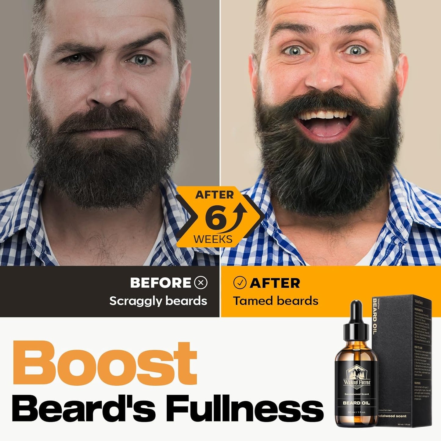 Waking Forest Beard Oil - 60ml Vanilla Biotin Beard Oil for Men Thicker Beard with Vitamin E, Rosemary, Castor Mustache Oil for Black Men, Softens & Strengthens Beard Care Oil