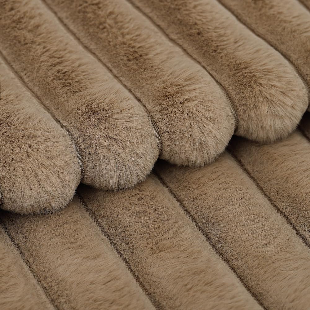 MADIZZ Set of 2 Faux Wool Plush Decorative Throw Pillow Covers 22x22 Inch Brown Fluffy Striped Soft Decorative Cushion Cover for Sofa Bedroom Pillow Shell