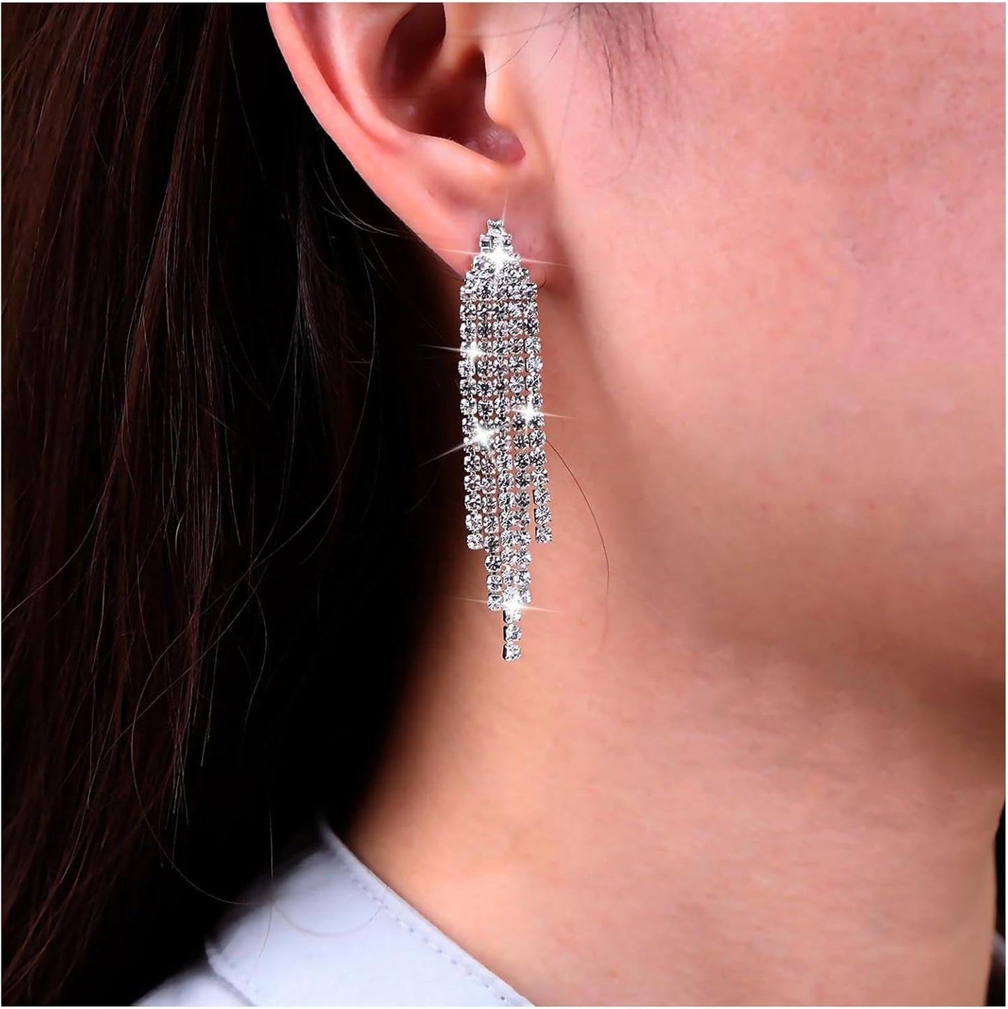 Vintage Rhinestone Chandelier Tassel Earrings Crystal Chain Drop Earrings Gold Long Tennis Chain Earrings Shine Chandelier Bridal Earrings Jewelry for Women