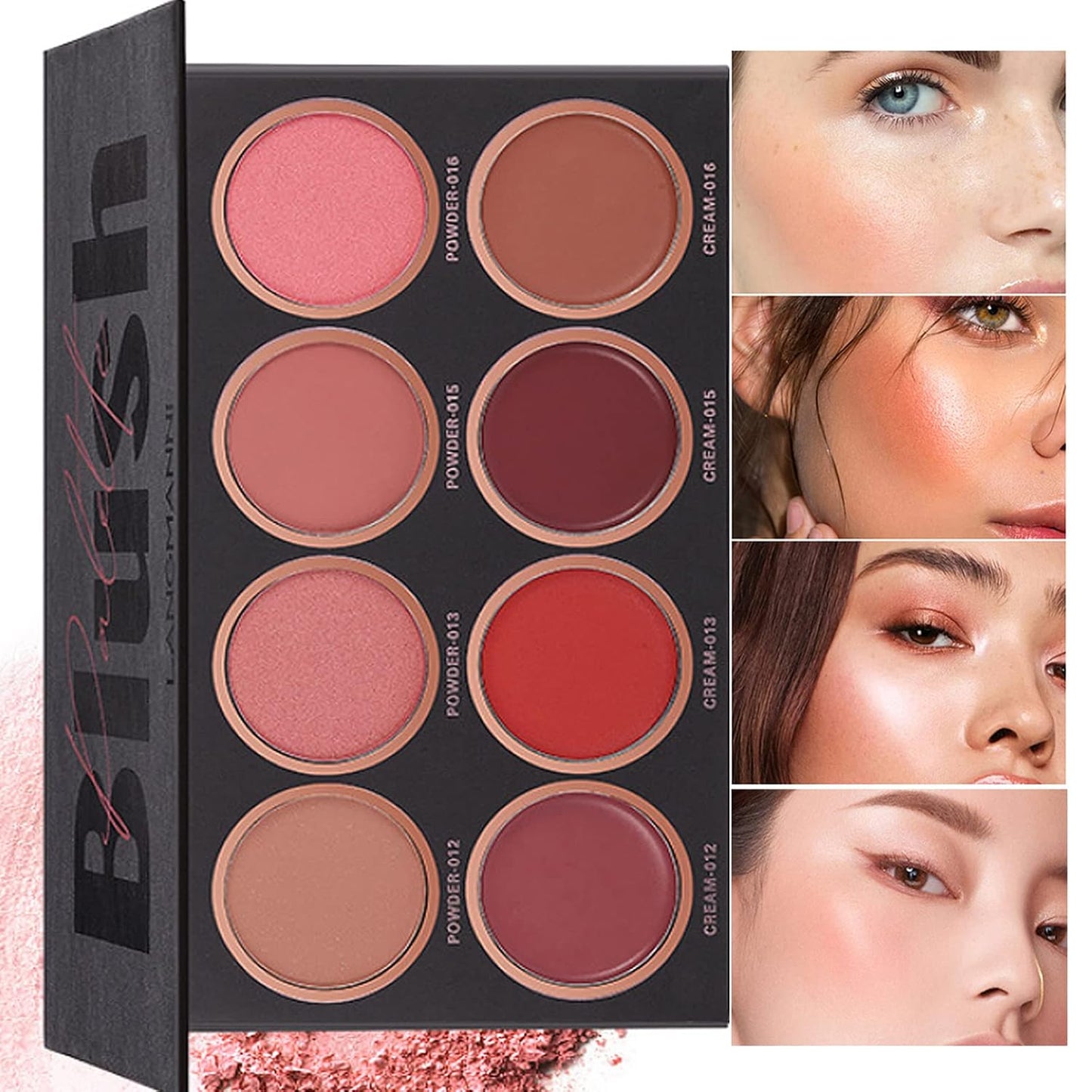 8 Colors Blush Palette, Matte Light Luxury Blush Powder Bright Shimmer Face Blush, Contour and Highlight Blush Palette, Professional Facial Beauty Cosmetic Makeup Blush