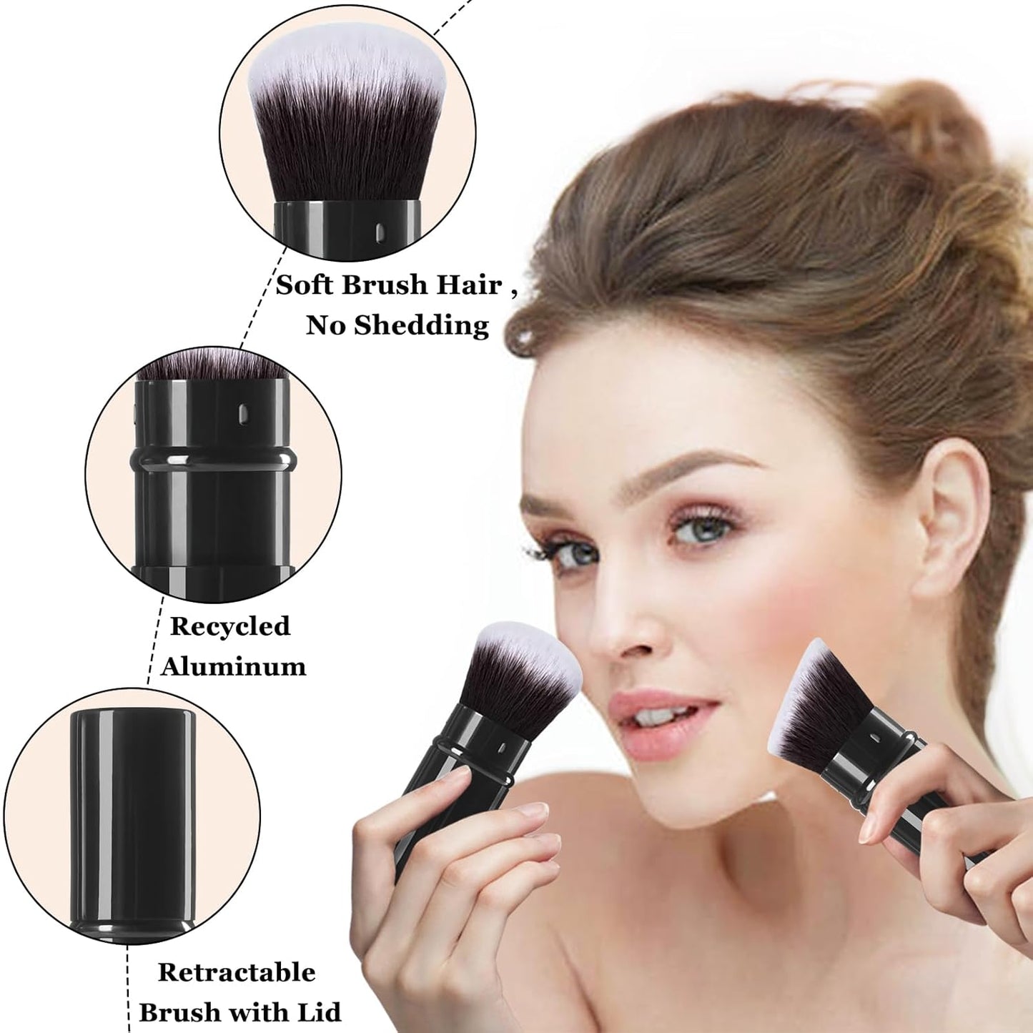 Makeup Brush 2 Pack, Retractable Travel Kabuki Powder Makeup Brush, Foundation Face Blush Brushes for Blending Liquid, Blush, Bronzer, Buffing, Sunscreen,Flawless Cosmetics