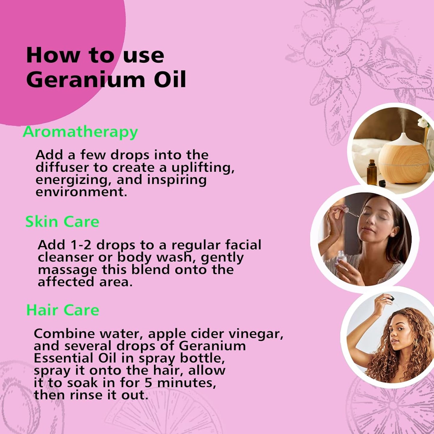 Geranium Essential Oil 1 Oz, 100% Pure Geranium Oil for Diffuser, Skin, Hair, Face, Soap & Candle Making, Aromatherapy & Massage