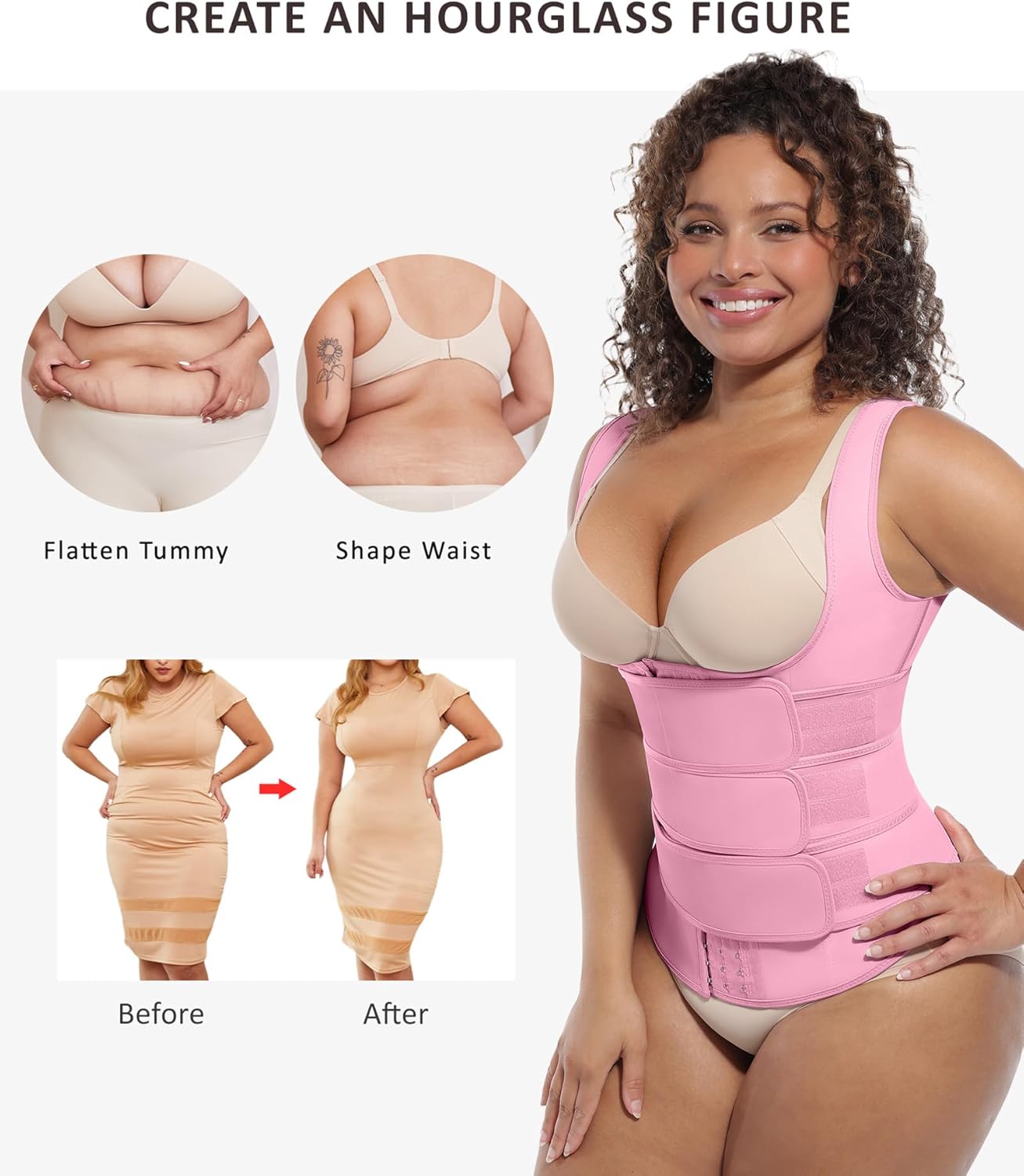 FeelinGirl Waist Trainer for Women Latex Waist Trainers Vest Plus Size Waist Cincher Corset 3 Belts Hooks Steel Bones