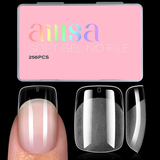 AILLSA Short Square Nail Tips, Fake Thickened Half Matte Nails Tips, Pre-shaped Press on False Nail Tip for Nail Salon 256PCS with Storage Box